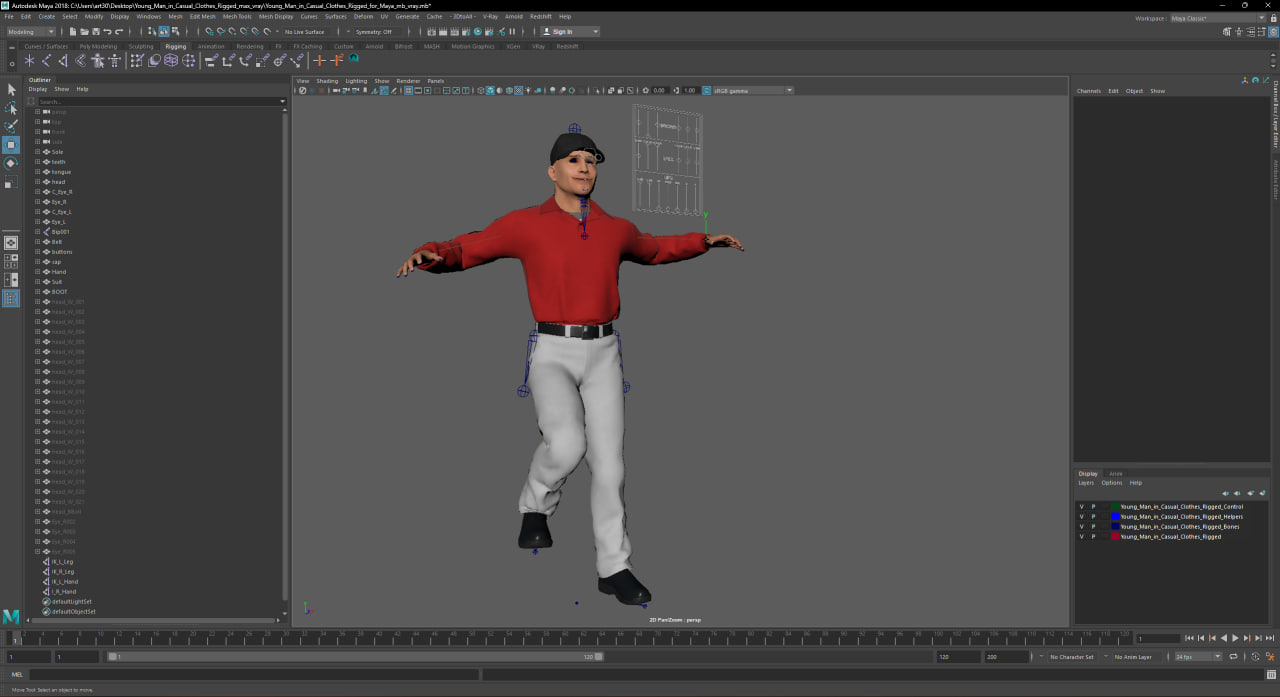 3D Young Man in Casual Clothes Rigged for Maya model