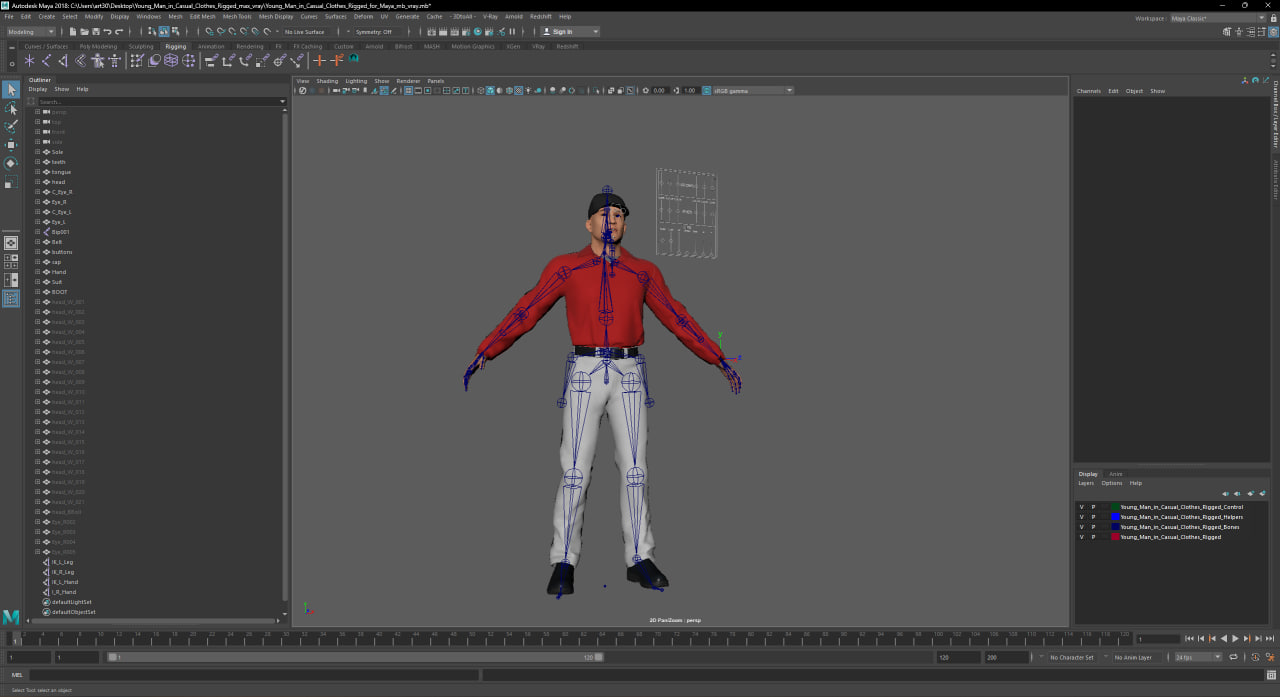 3D Young Man in Casual Clothes Rigged for Maya model