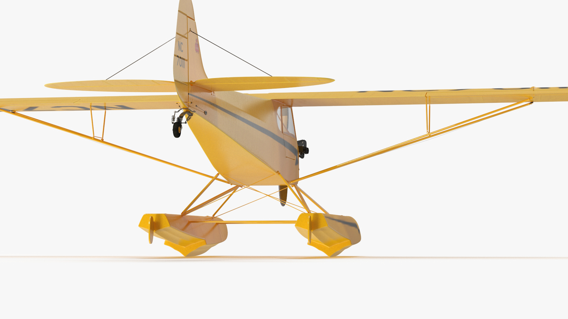 3D model Classic Monoplane Aircraft Piper J-3 with Floats Rigged