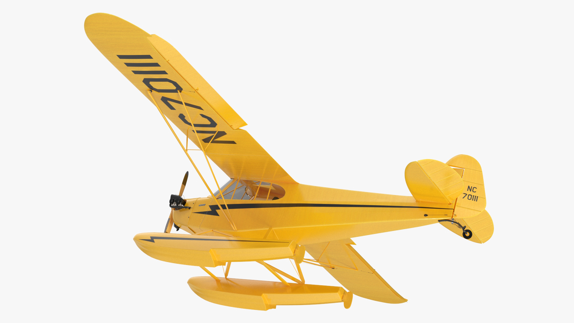 3D model Classic Monoplane Aircraft Piper J-3 with Floats Rigged