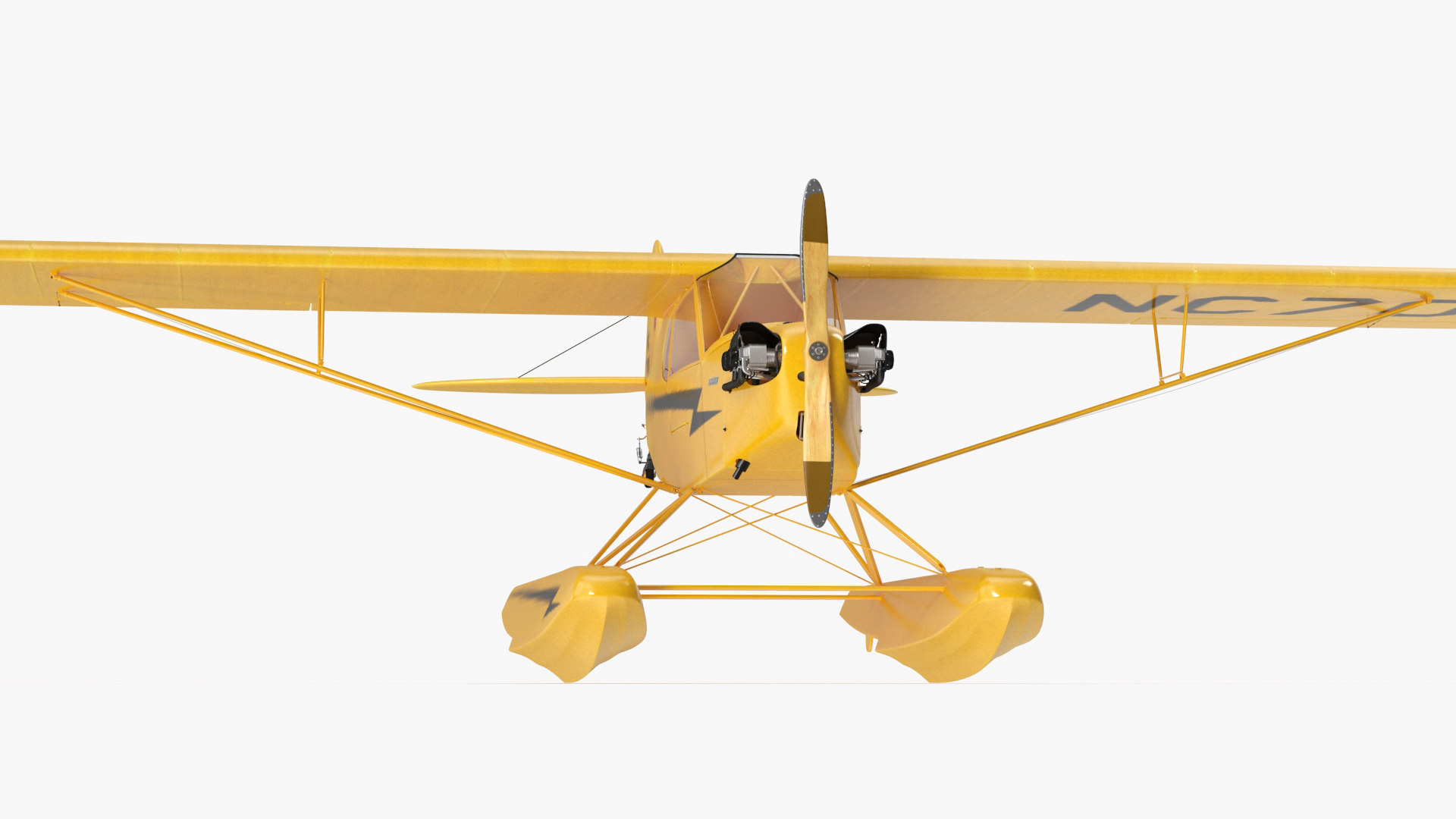 3D model Classic Monoplane Aircraft Piper J-3 with Floats Rigged