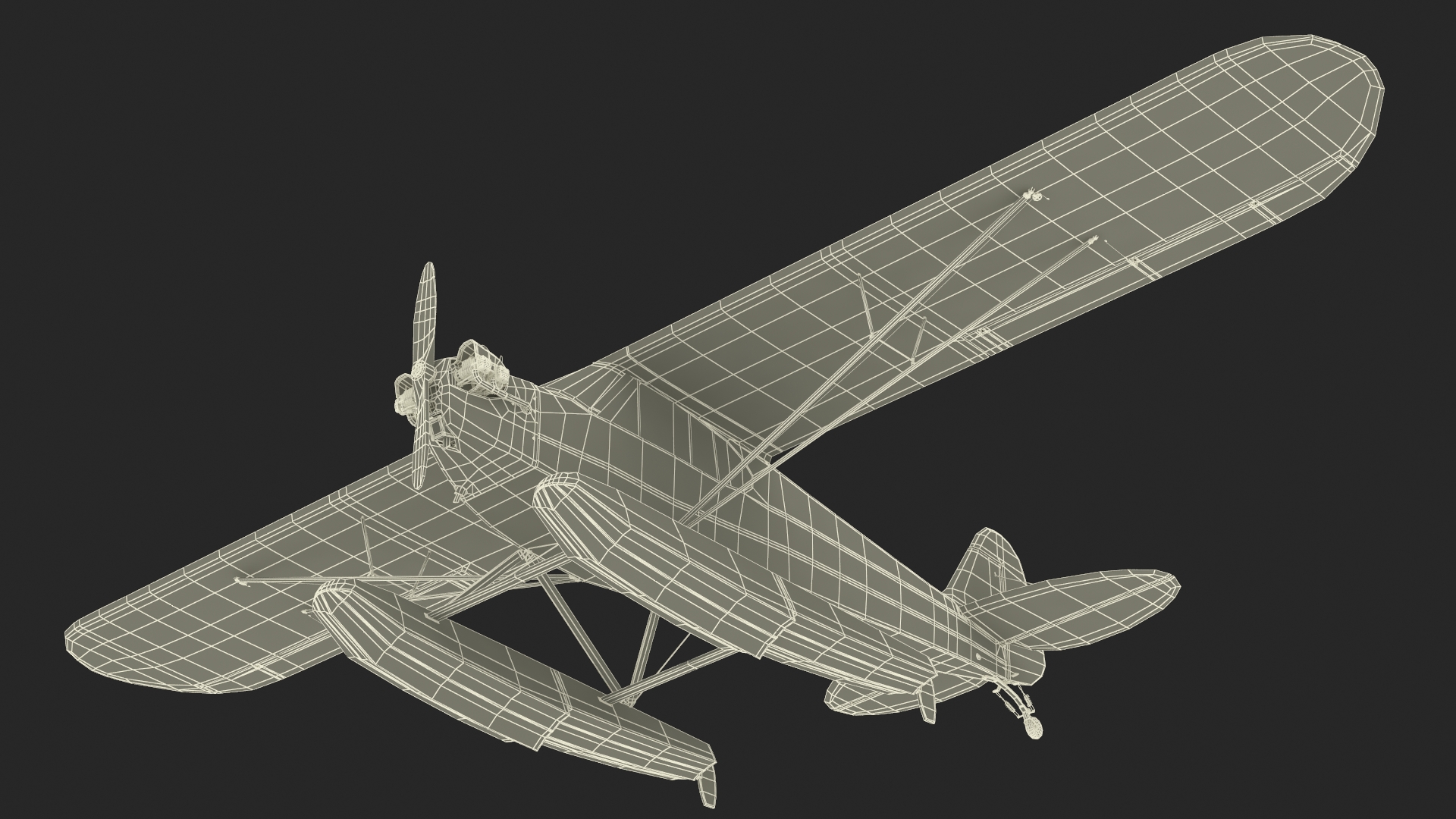 3D model Classic Monoplane Aircraft Piper J-3 with Floats Rigged