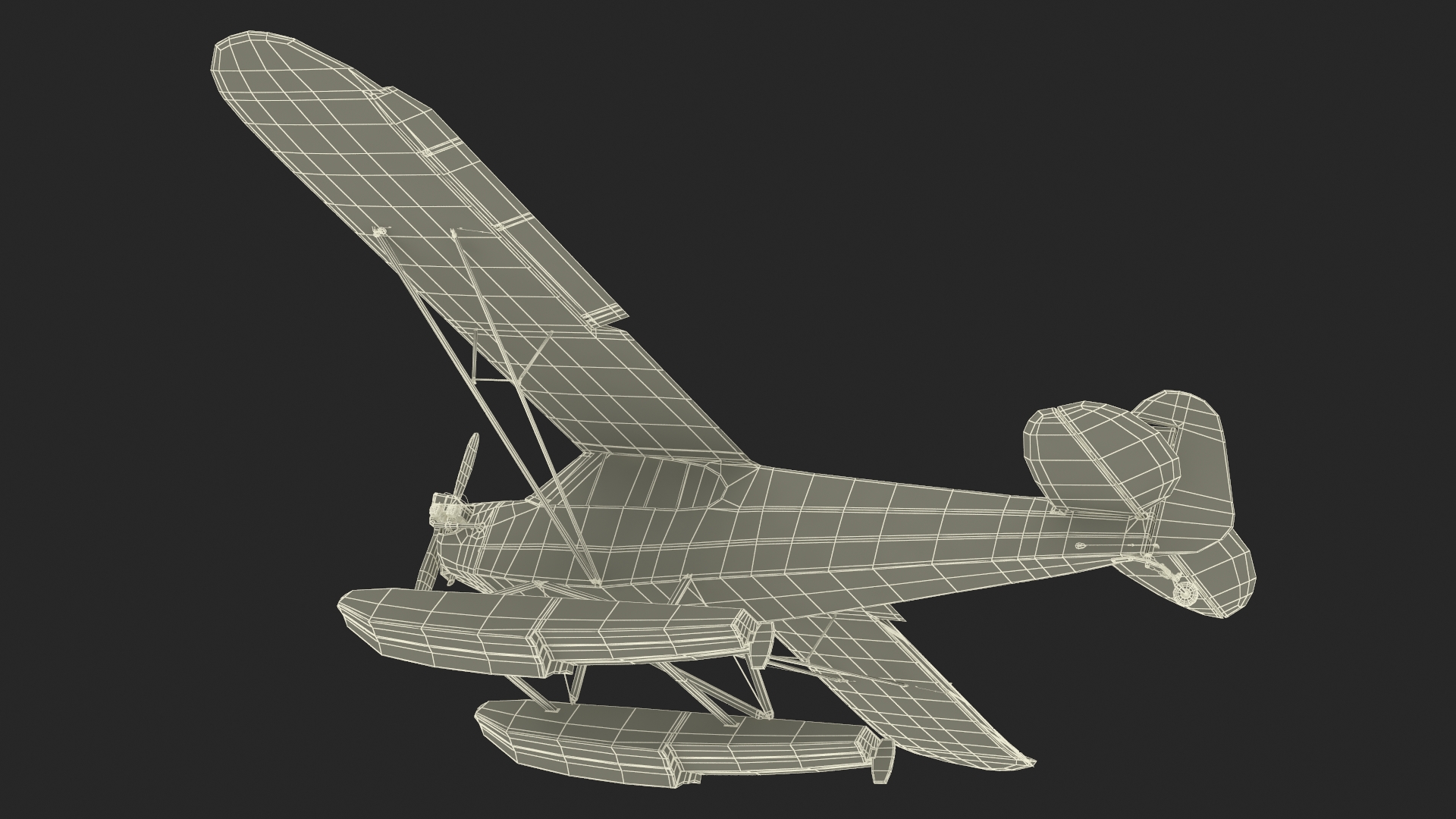 3D model Classic Monoplane Aircraft Piper J-3 with Floats Rigged