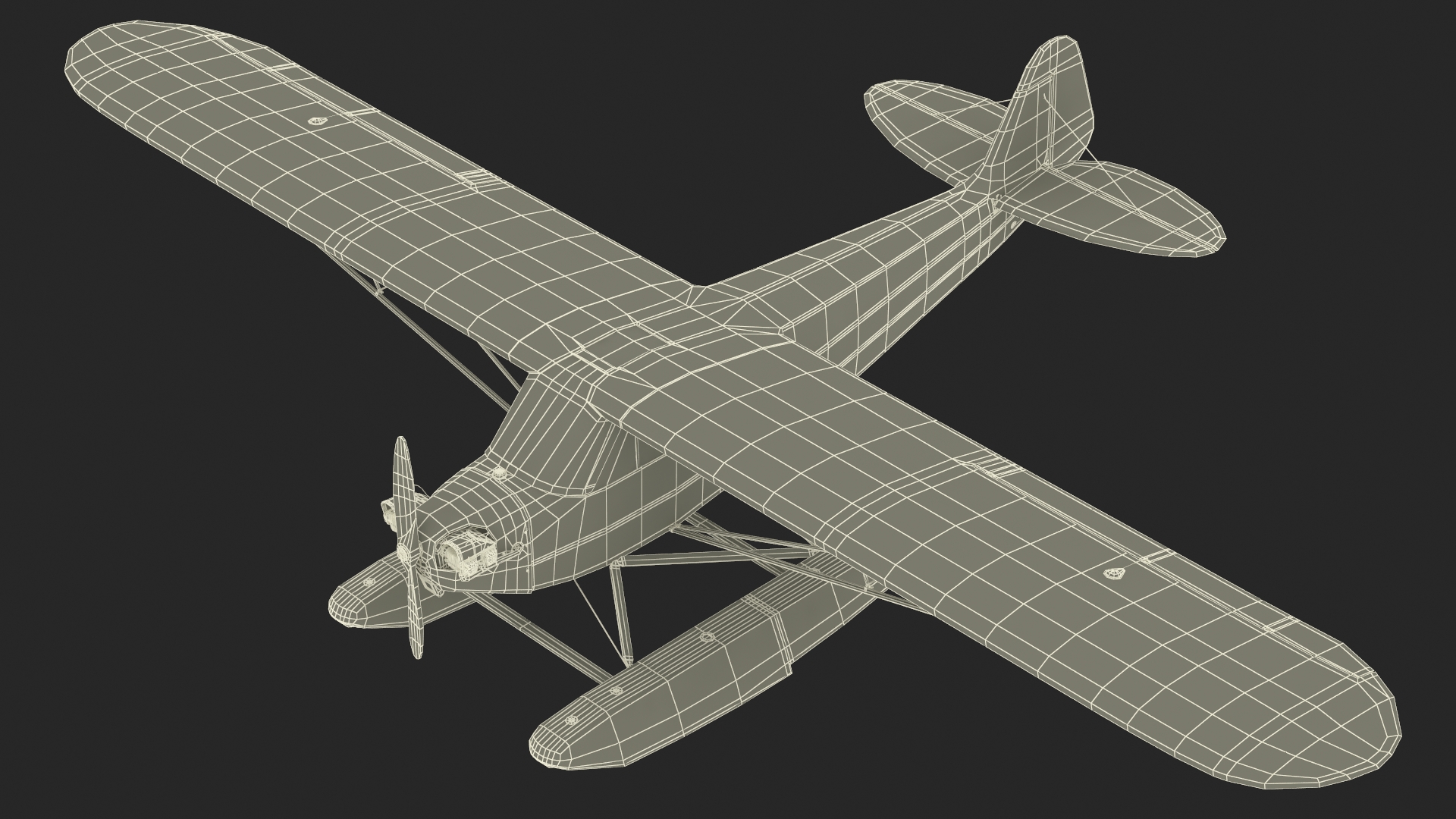 3D model Classic Monoplane Aircraft Piper J-3 with Floats Rigged