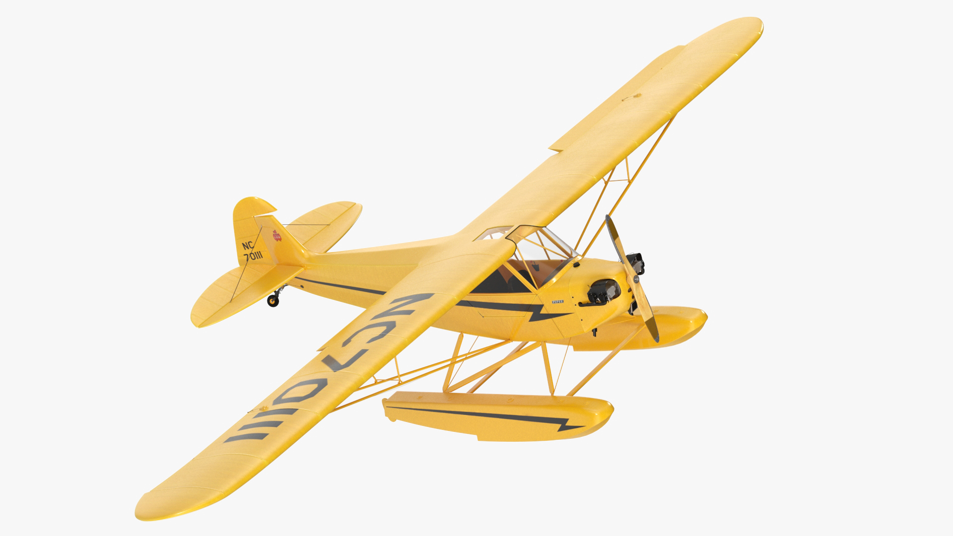 3D model Classic Monoplane Aircraft Piper J-3 with Floats Rigged