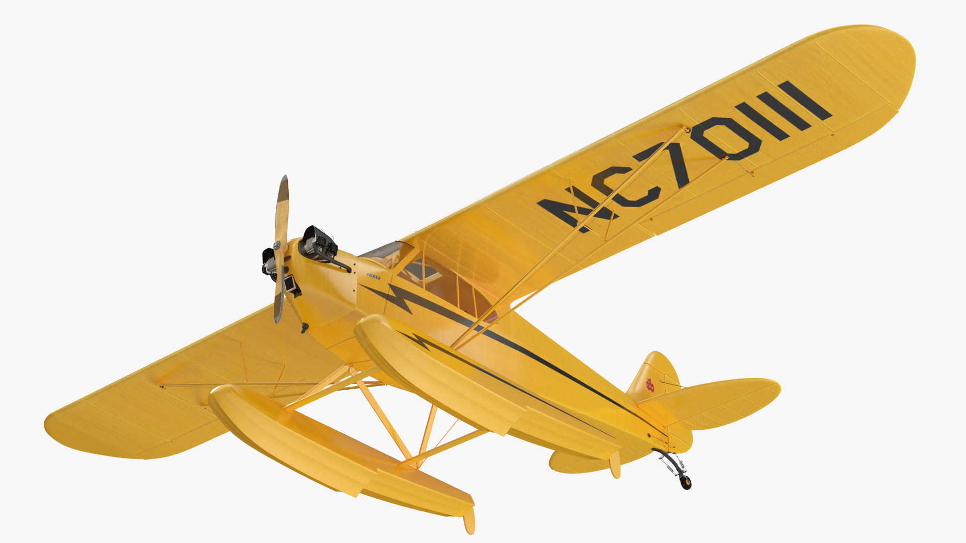 3D model Classic Monoplane Aircraft Piper J-3 with Floats Rigged