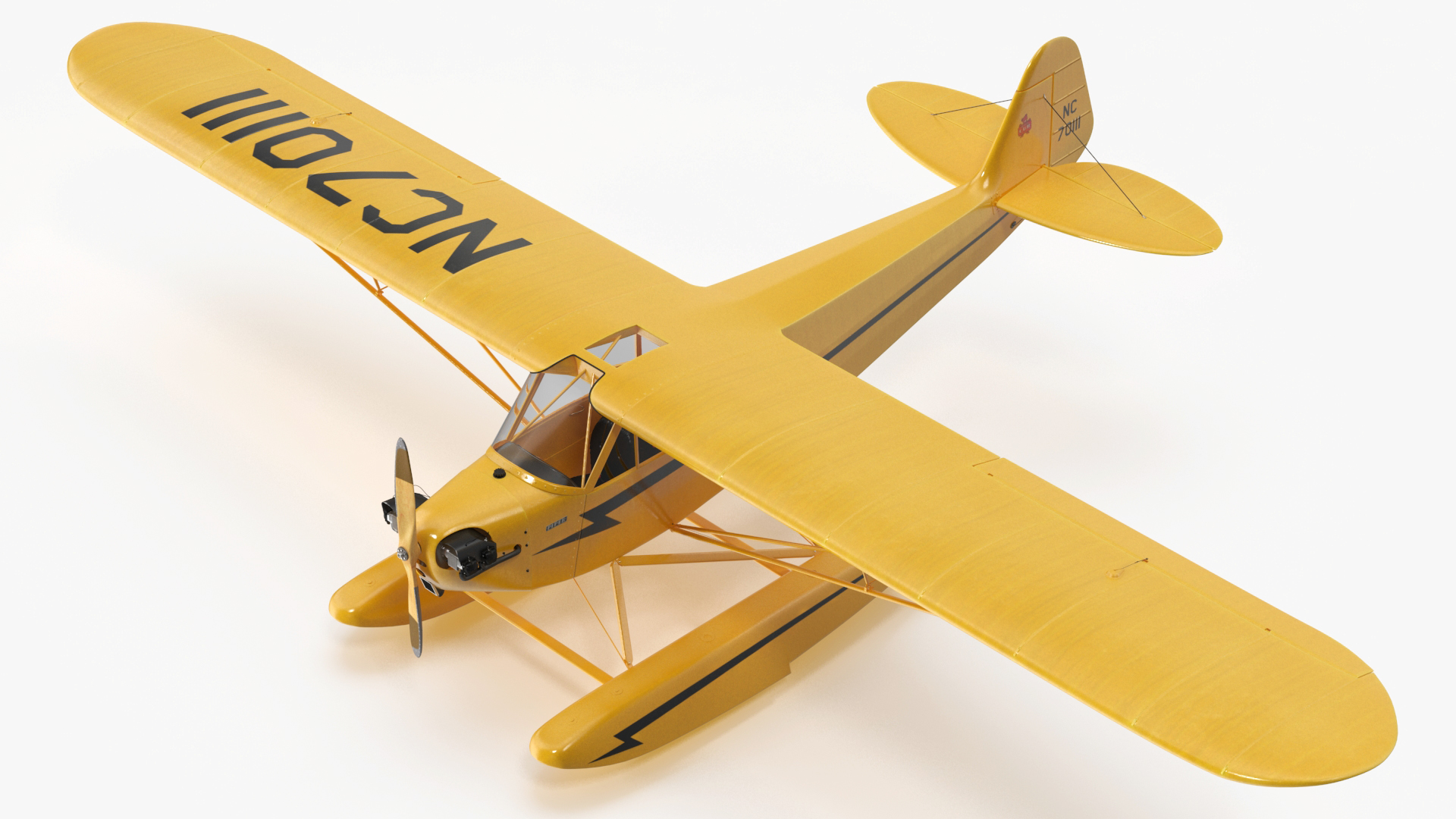 3D model Classic Monoplane Aircraft Piper J-3 with Floats Rigged