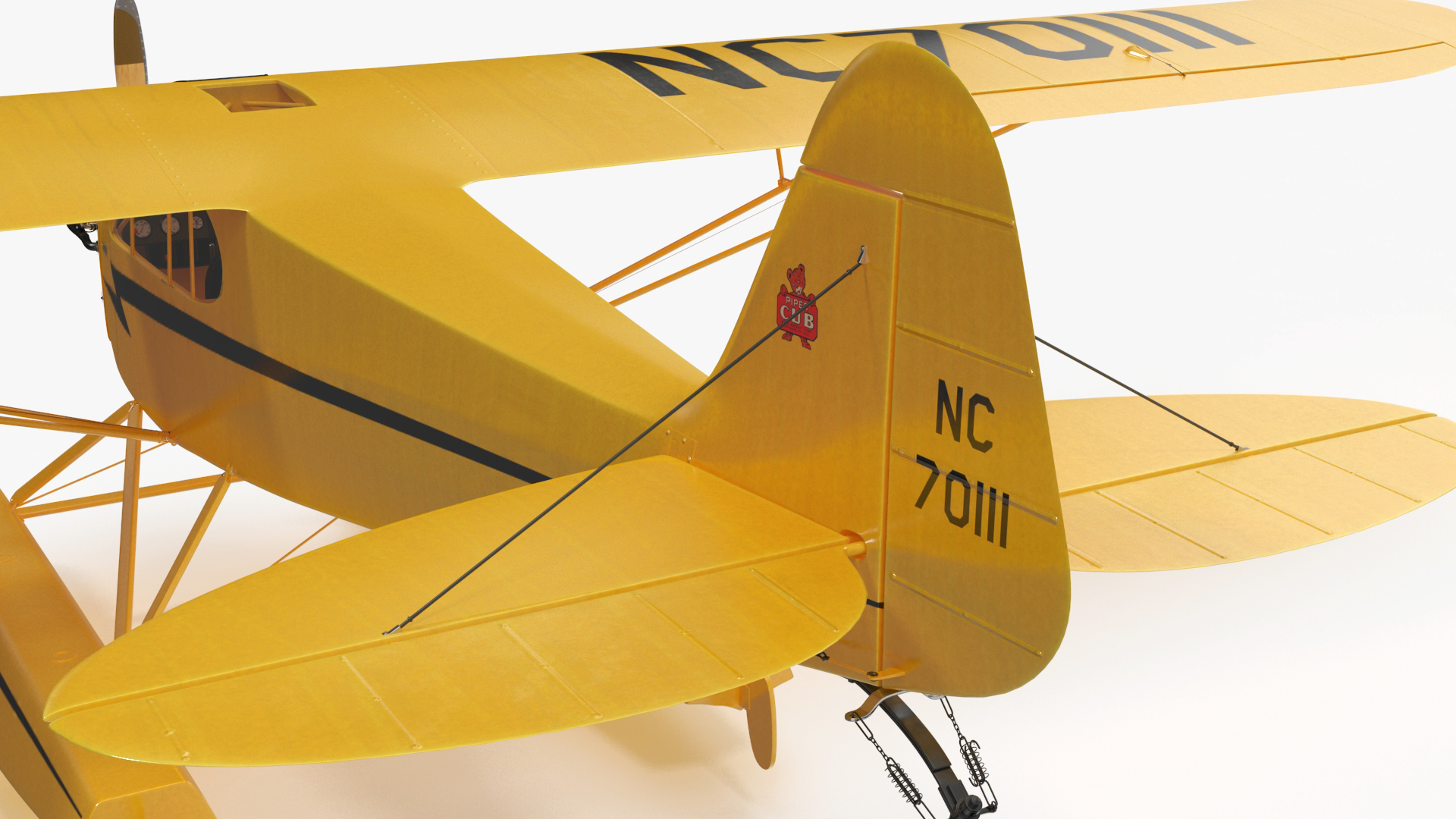 3D model Classic Monoplane Aircraft Piper J-3 with Floats Rigged