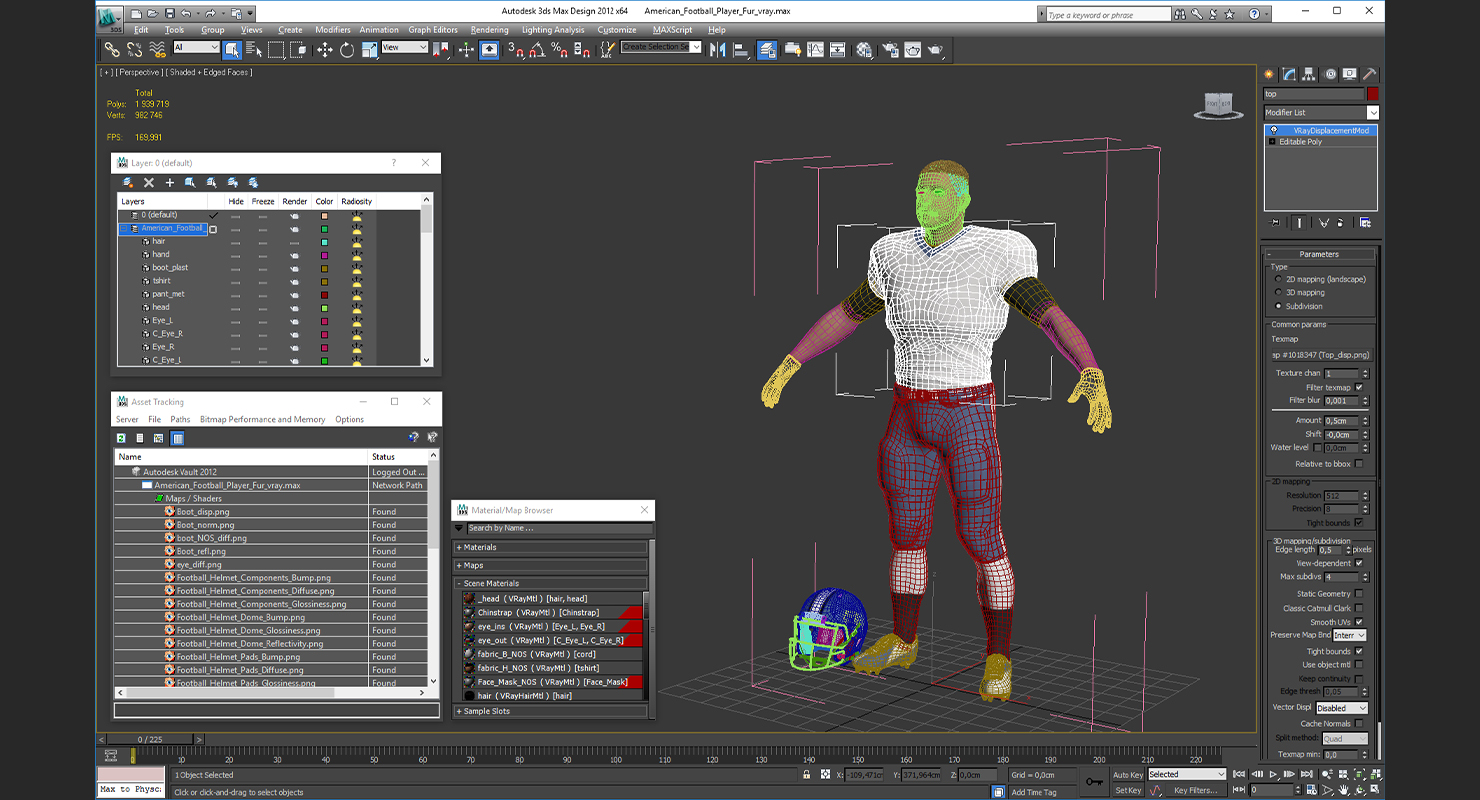 3D American Football Player Fur model