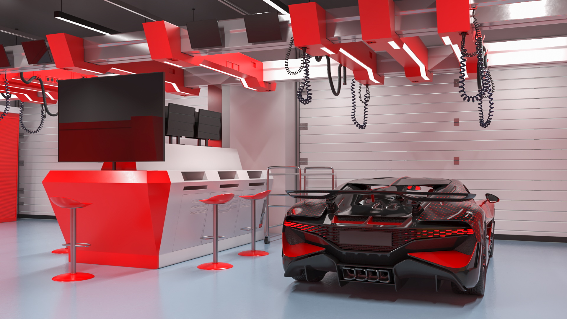 Racing Pit Garage and Luxury Hypercar 3D