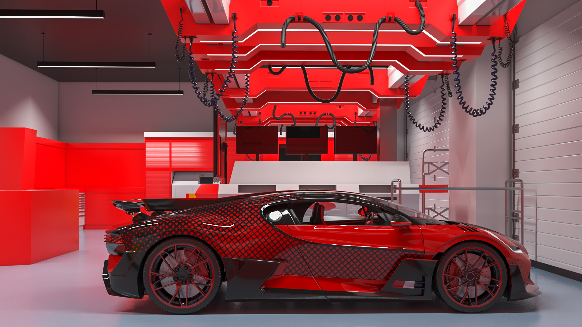 Racing Pit Garage and Luxury Hypercar 3D