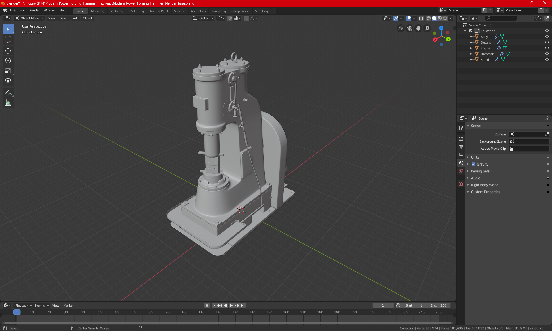 Modern Power Forging Hammer 3D