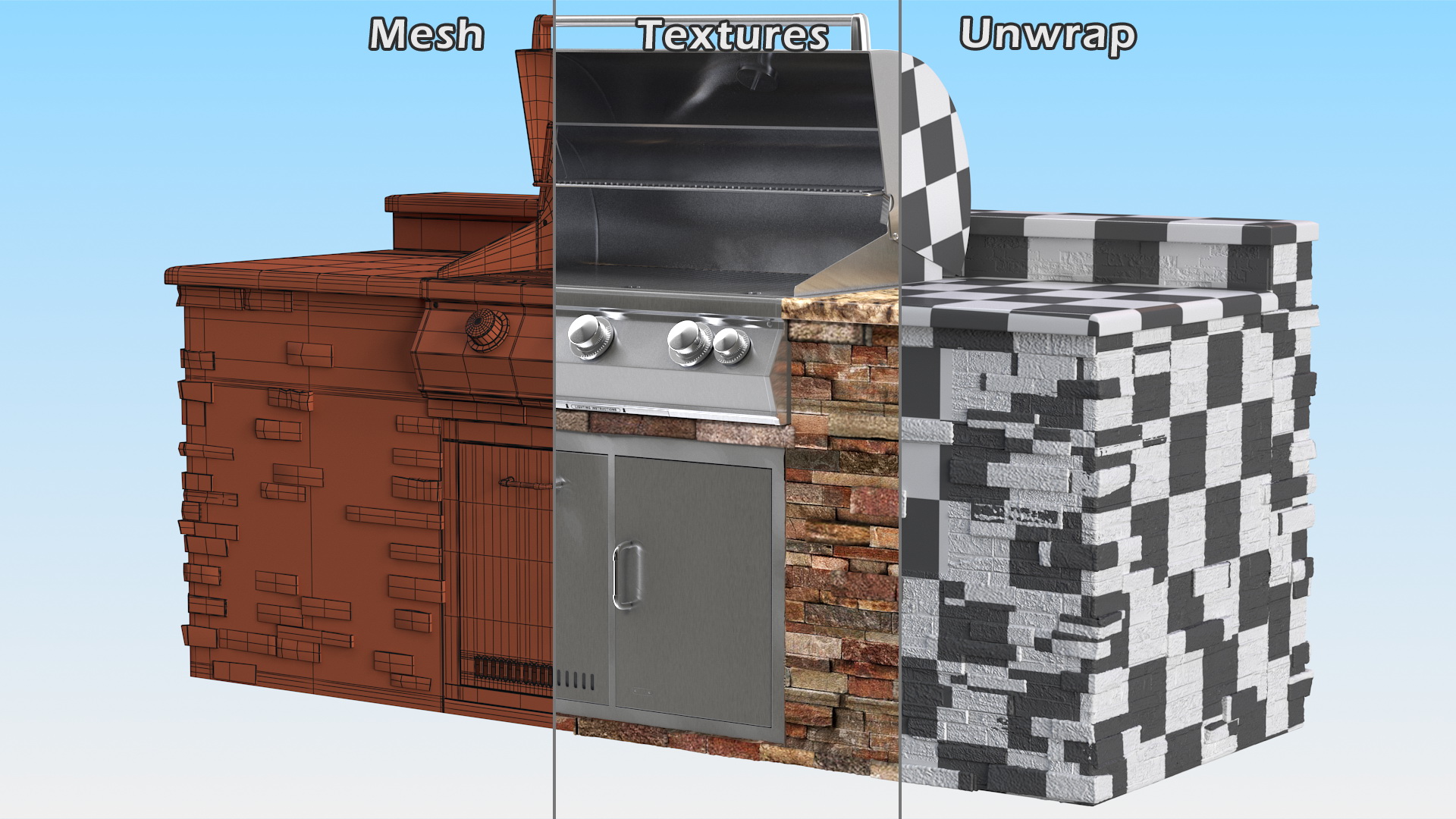 3D Outdoor BBQ Kitchen Island