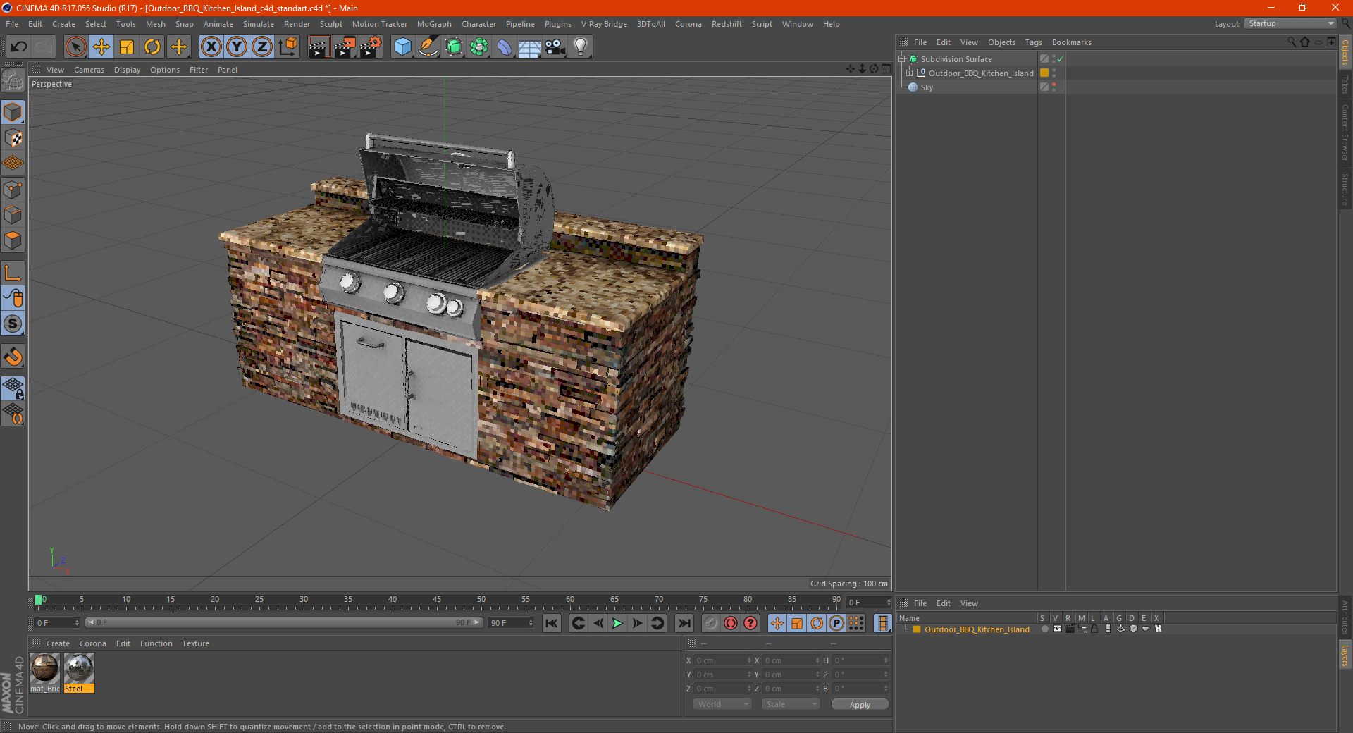 3D Outdoor BBQ Kitchen Island