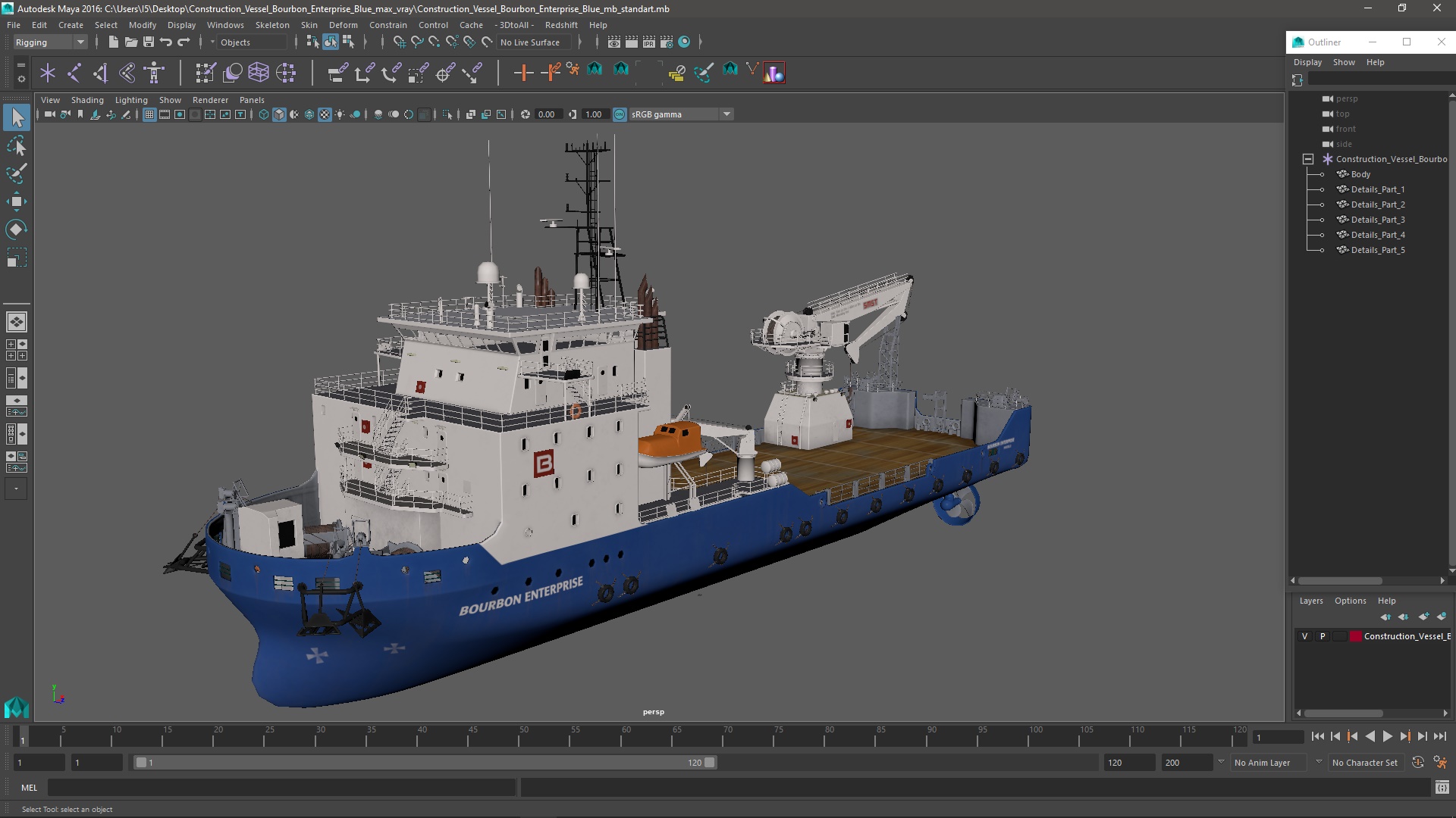 3D Construction Vessel Bourbon Enterprise Blue model