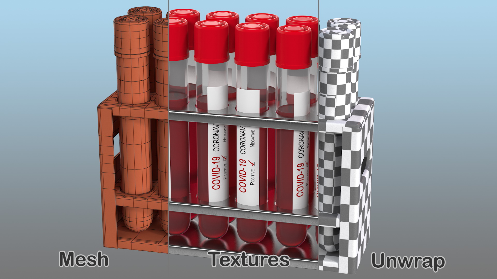 3D Full Test Tube Rack with Positive Covid 19 Tests model