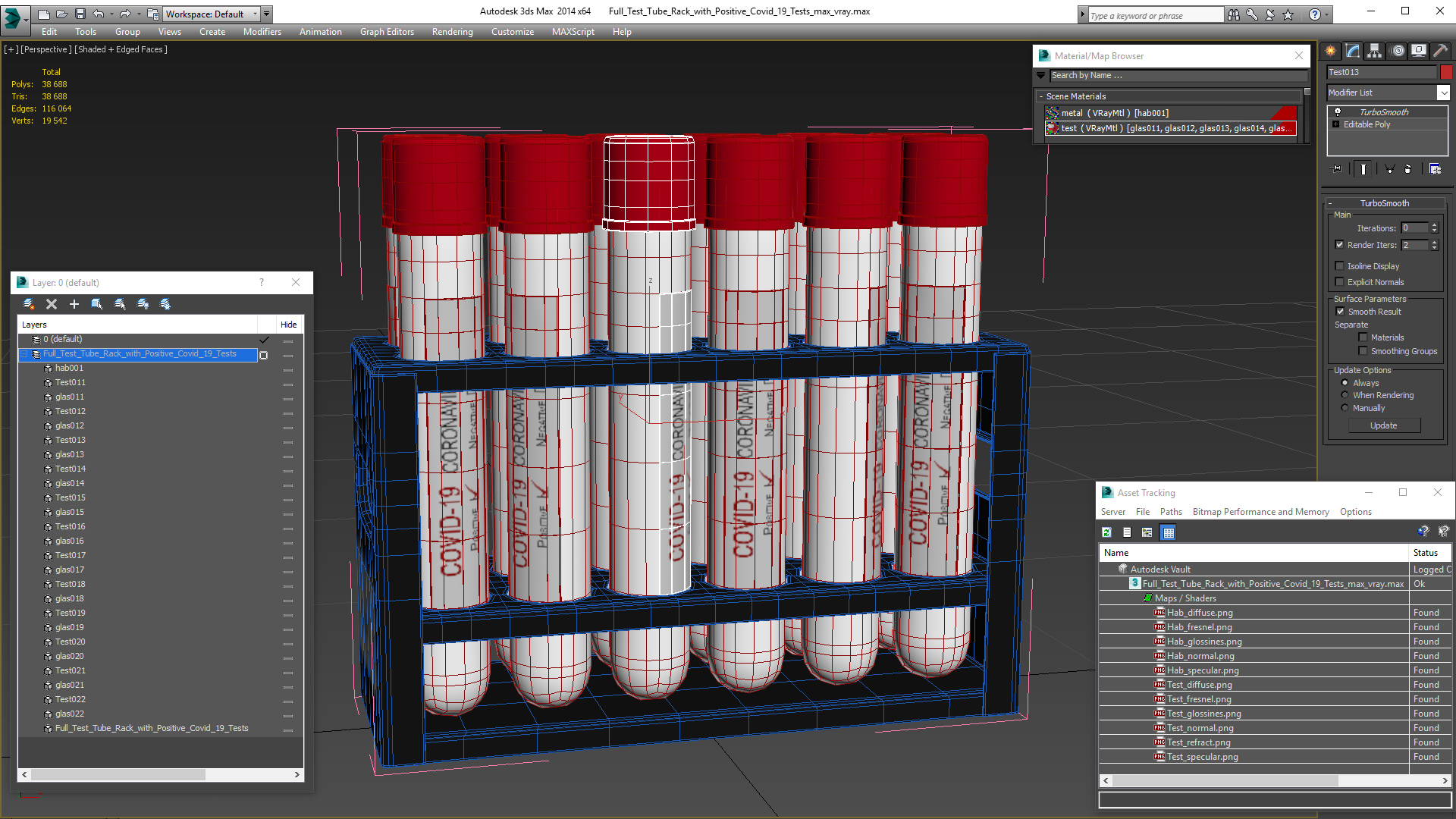 3D Full Test Tube Rack with Positive Covid 19 Tests model