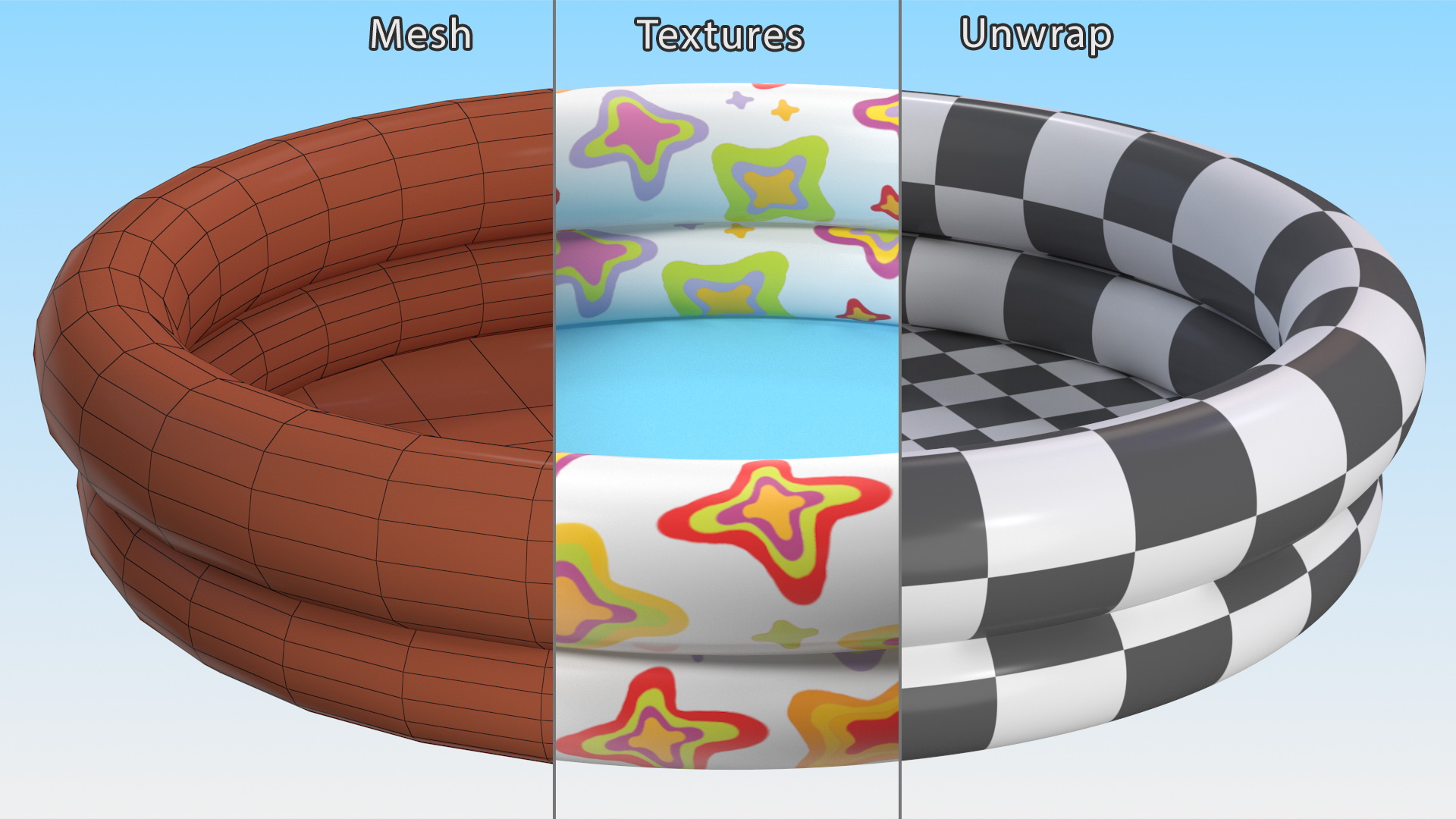 3D Inflatable Baby Pool Two Ring Abstract Printed