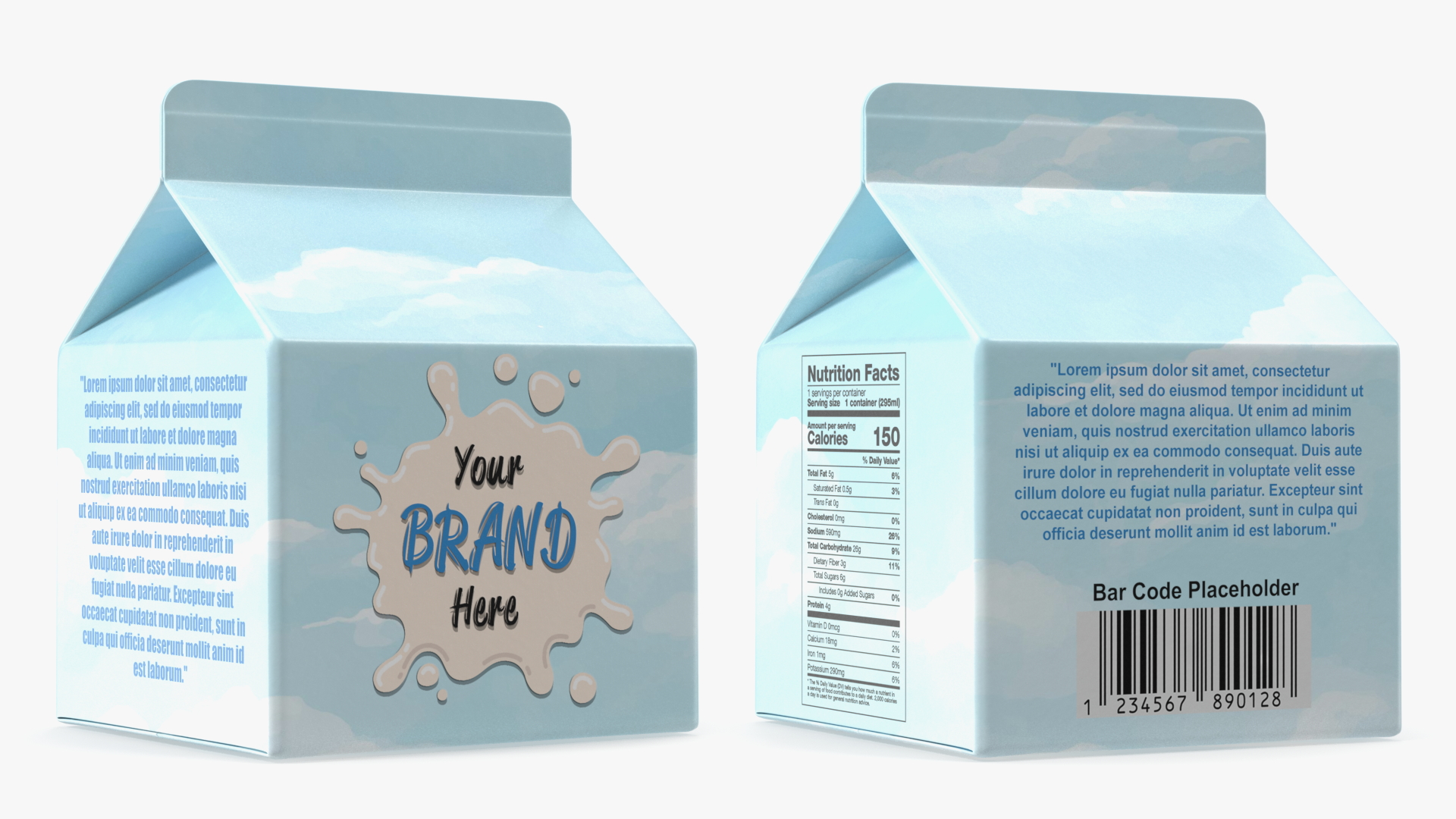 3D Gable Top Carton Package Mockup Blue