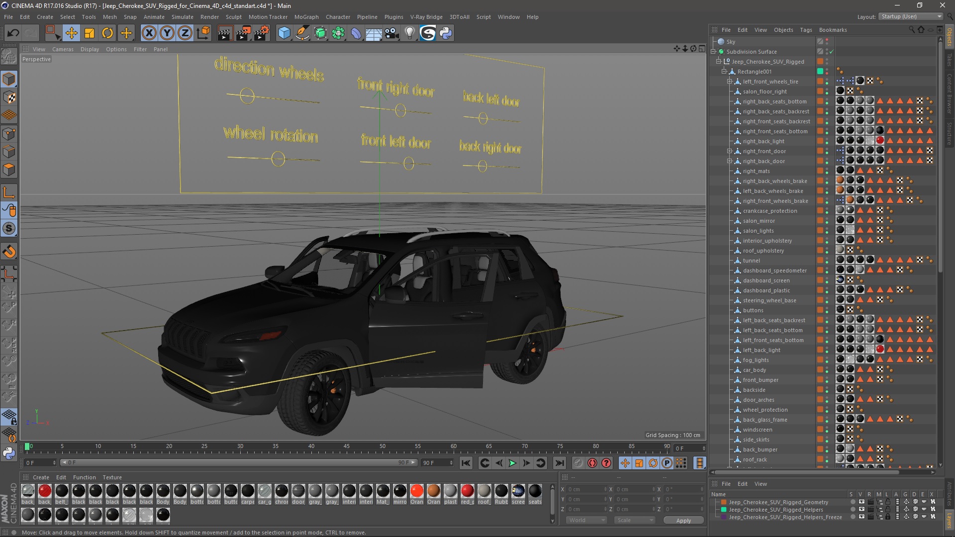 3D Jeep Cherokee SUV Rigged for Cinema 4D model