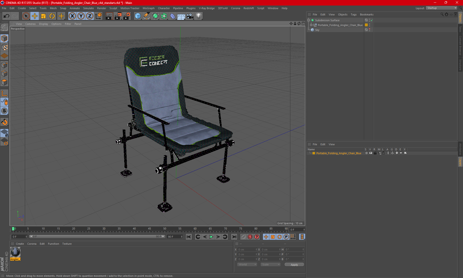 Portable Folding Angler Chair Blue 3D model