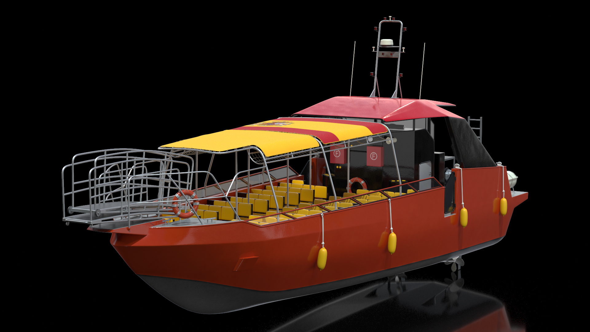 Excursion Boat Black Red 3D model