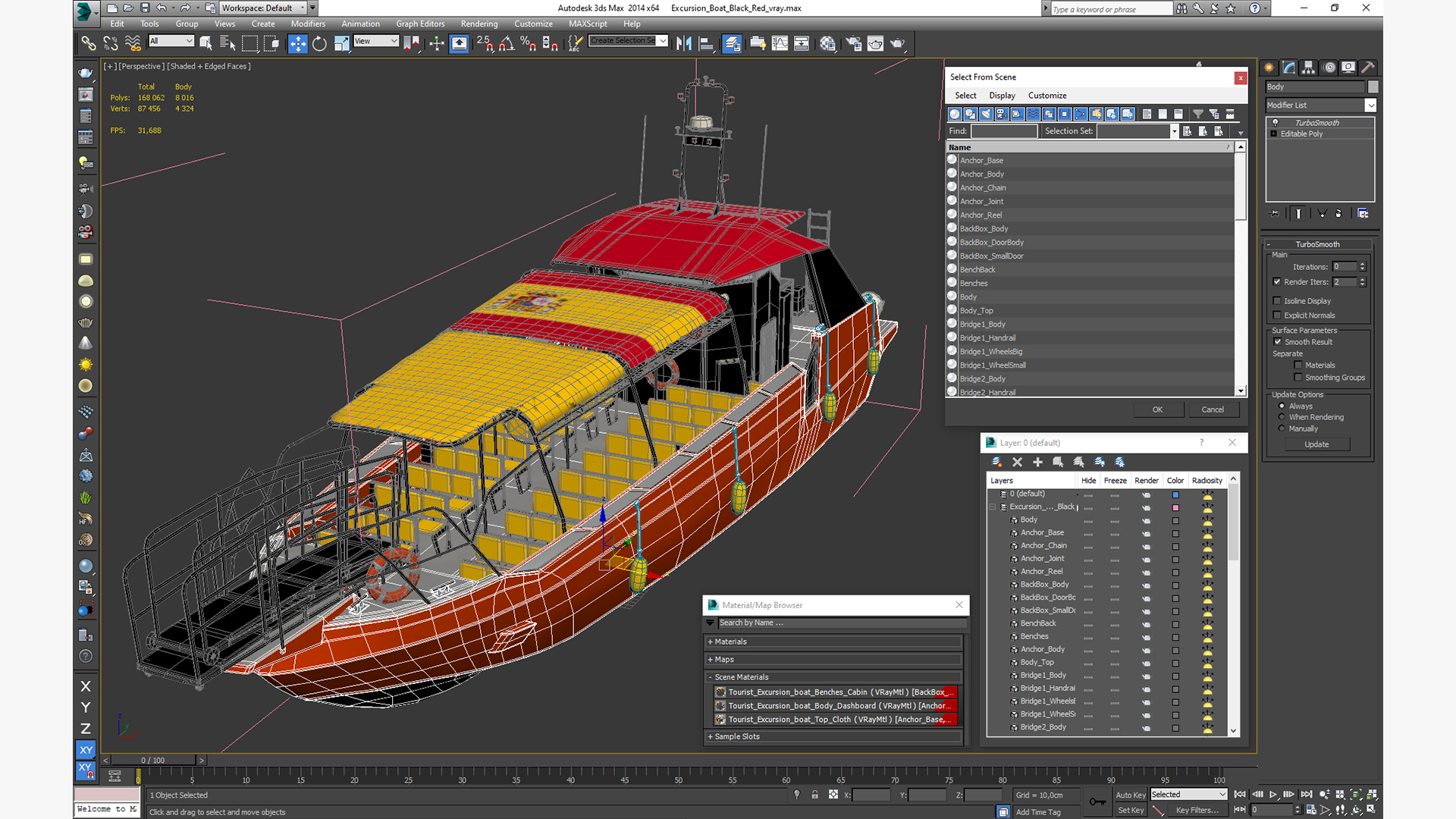 Excursion Boat Black Red 3D model