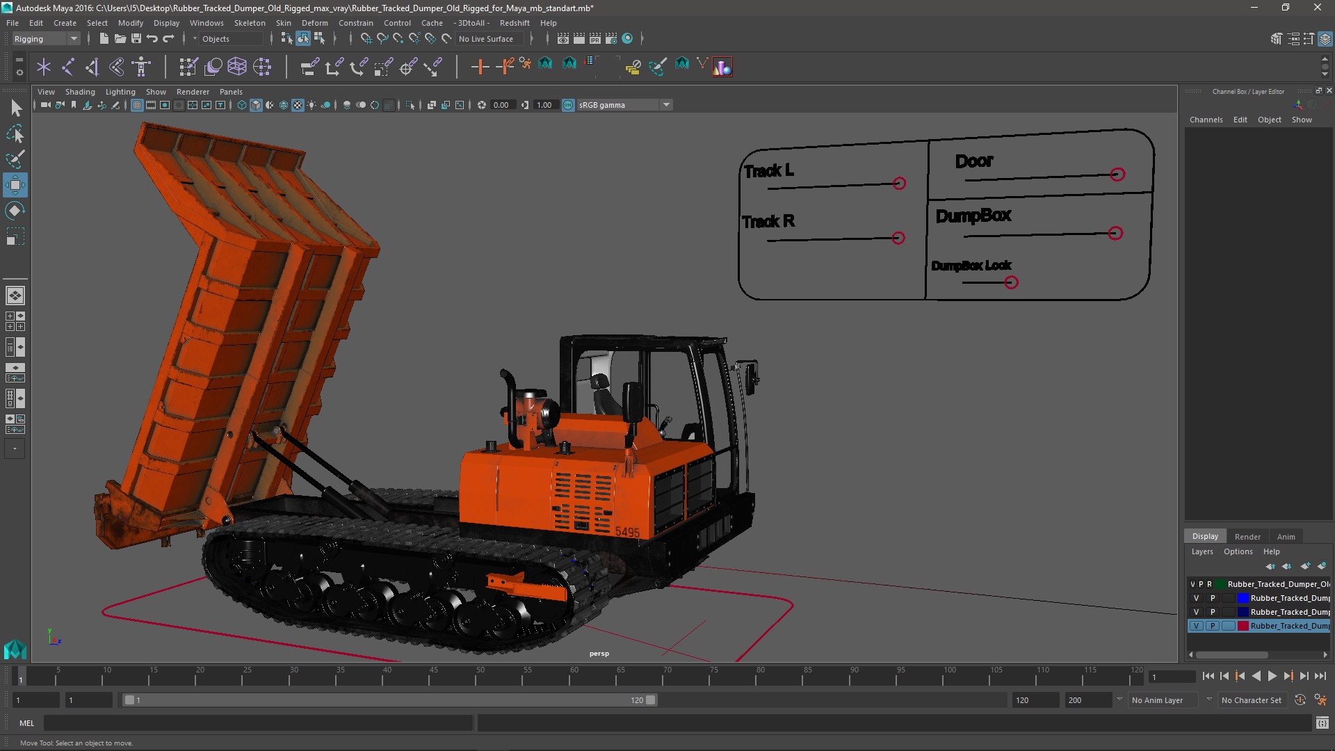 3D Rubber Tracked Dumper Old Rigged for Maya