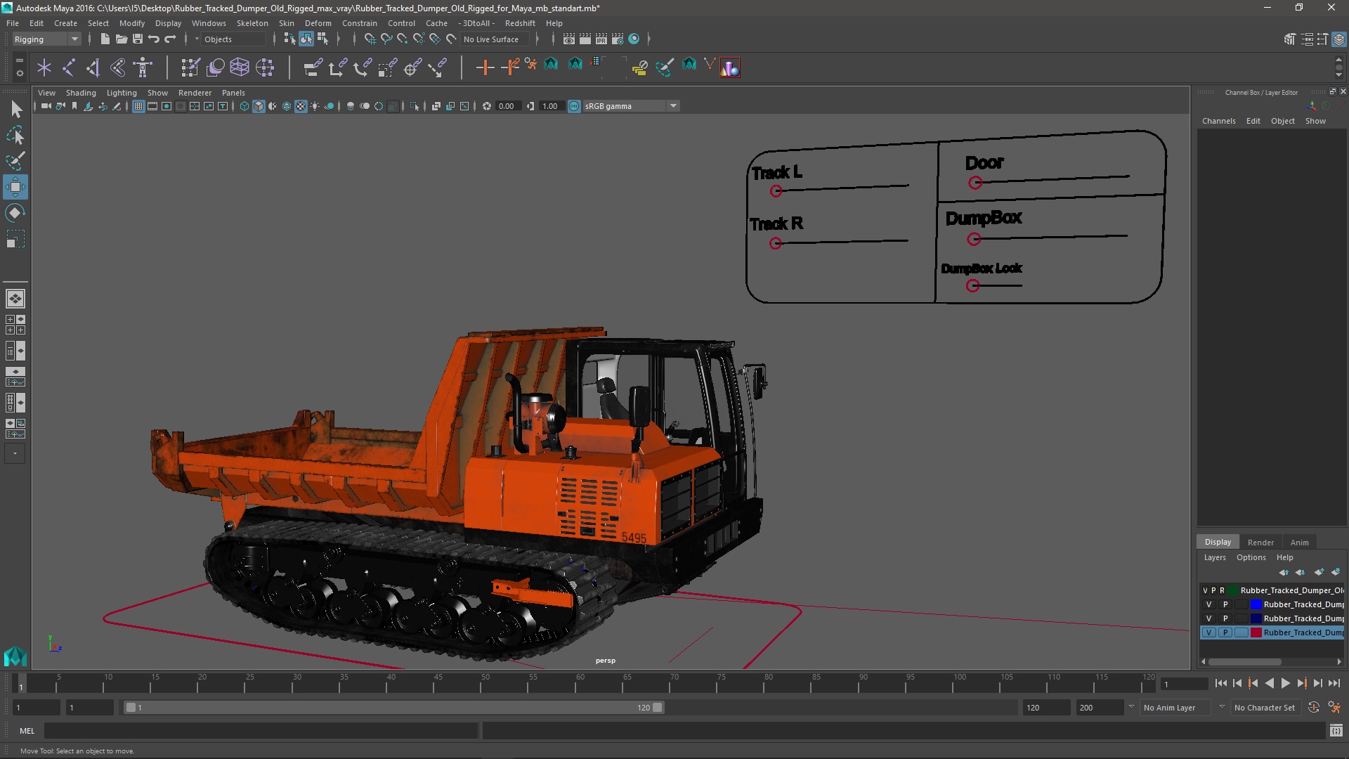 3D Rubber Tracked Dumper Old Rigged for Maya