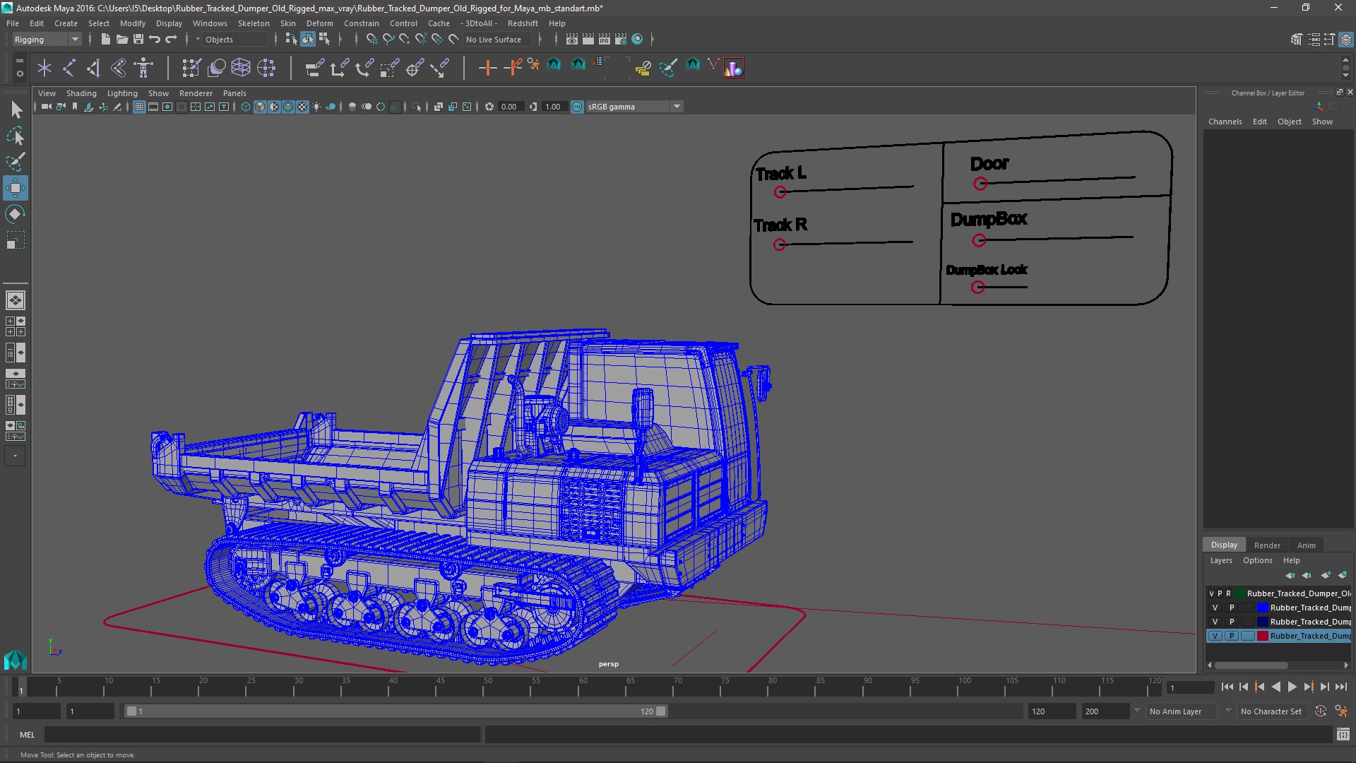 3D Rubber Tracked Dumper Old Rigged for Maya