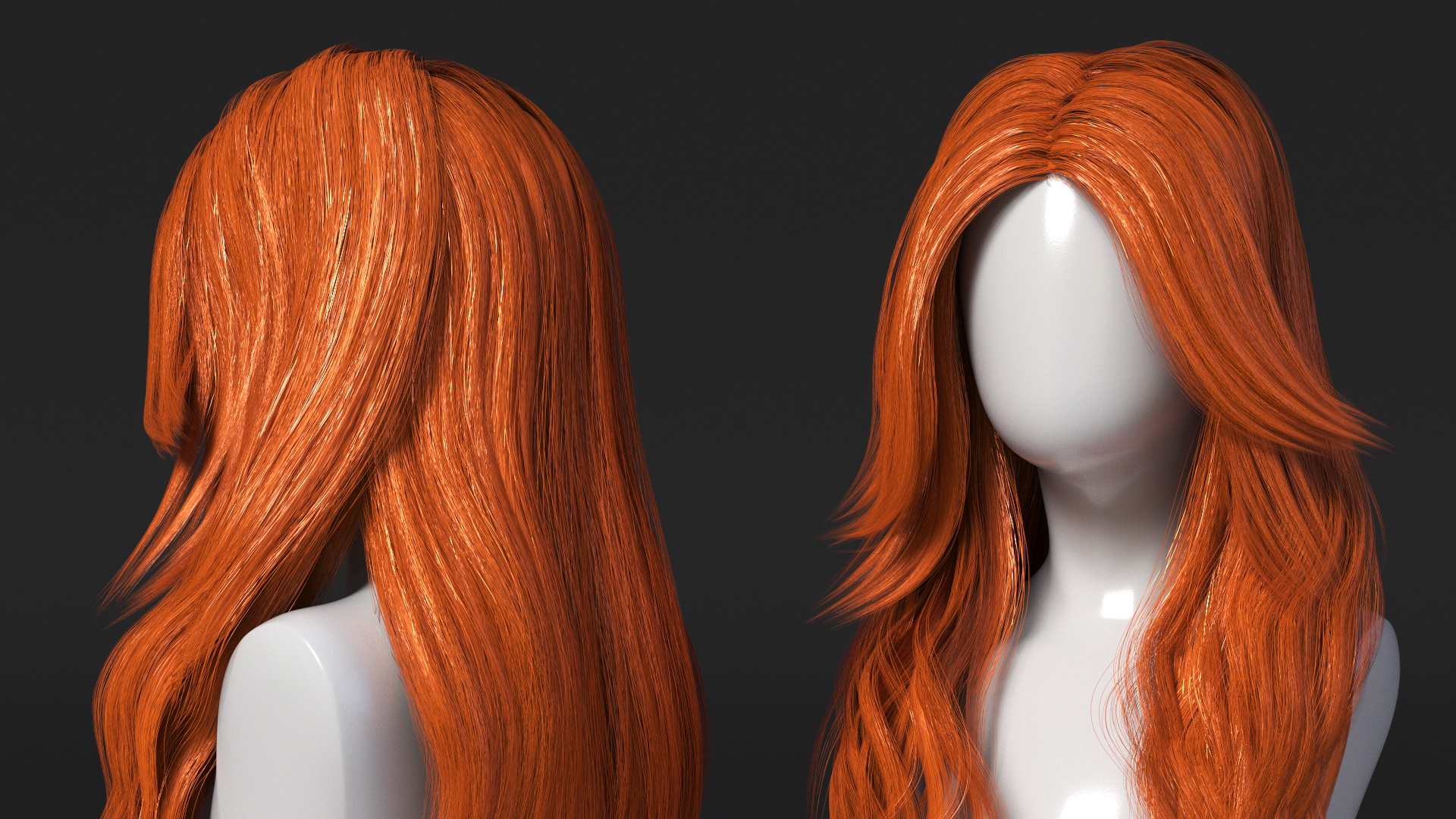 3D model Red Hair Wig Long Haircut