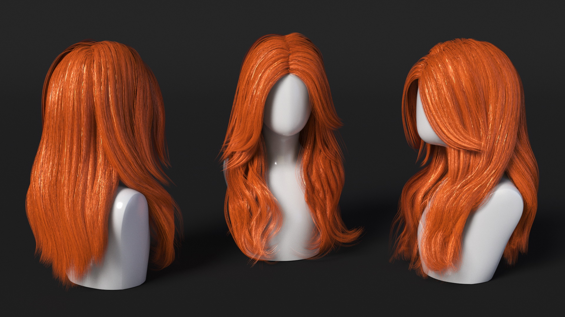 3D model Red Hair Wig Long Haircut