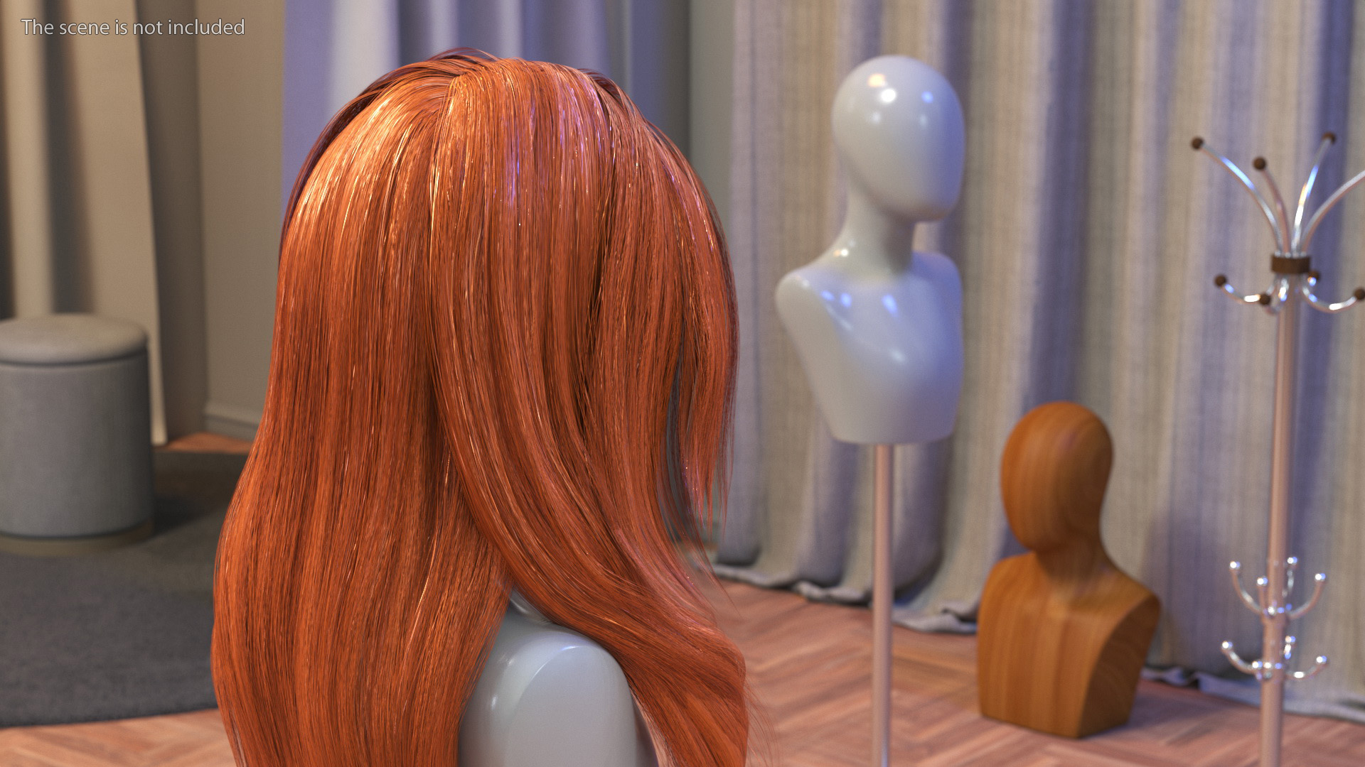 3D model Red Hair Wig Long Haircut