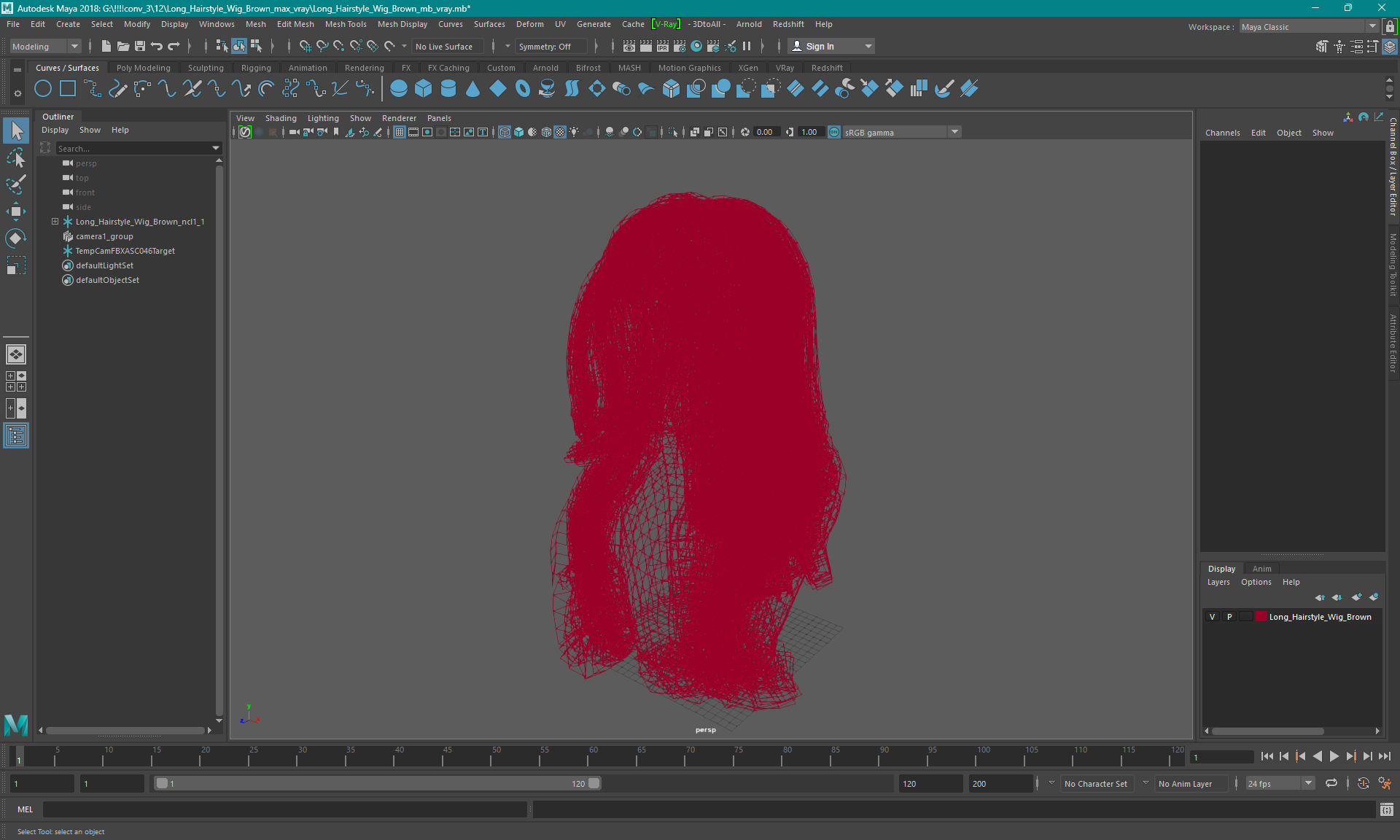 3D model Red Hair Wig Long Haircut