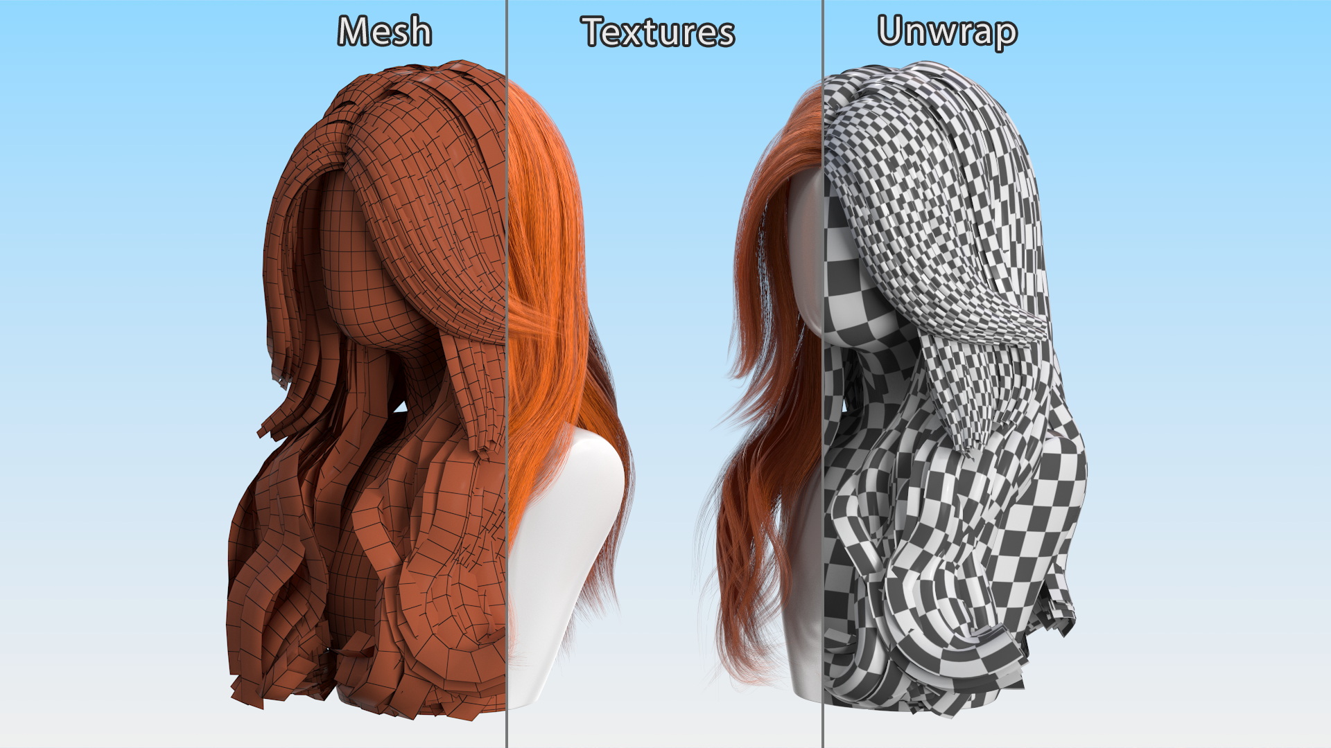 3D model Red Hair Wig Long Haircut