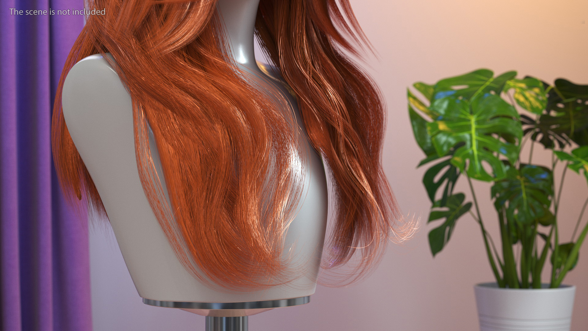 3D model Red Hair Wig Long Haircut