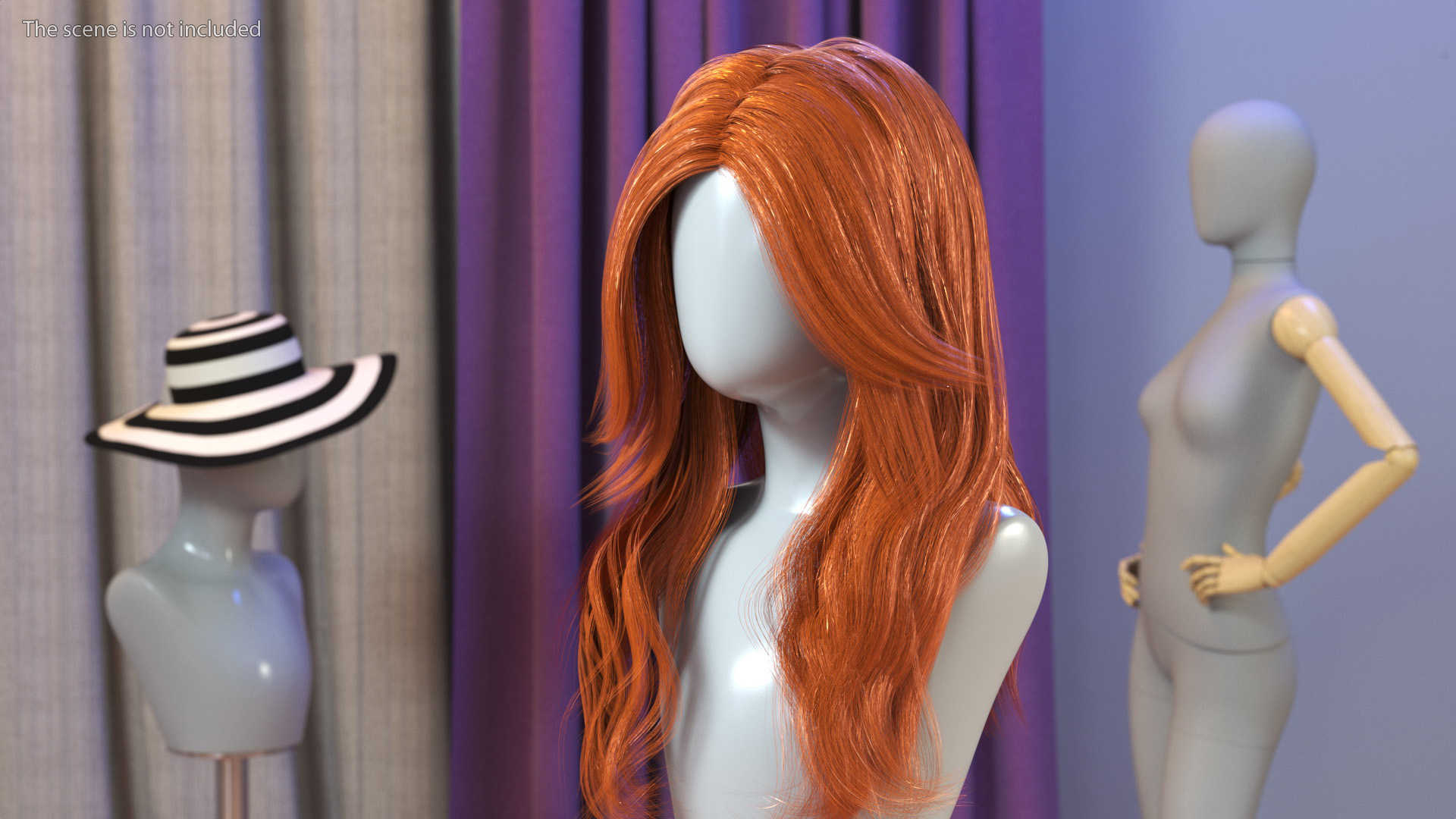 3D model Red Hair Wig Long Haircut