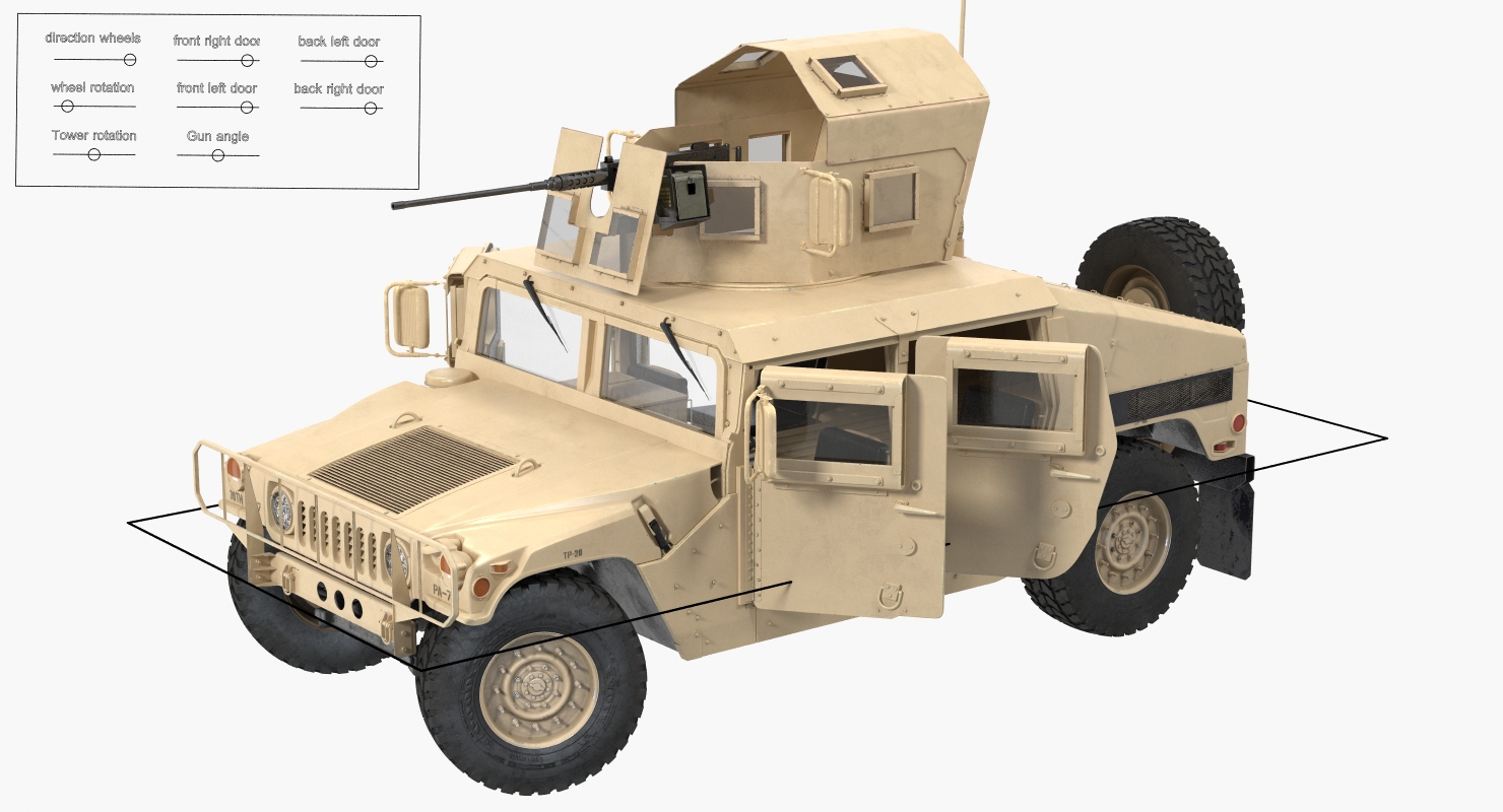 Humvee M1151 Enhanced Armament Carrier Rigged Desert 3D