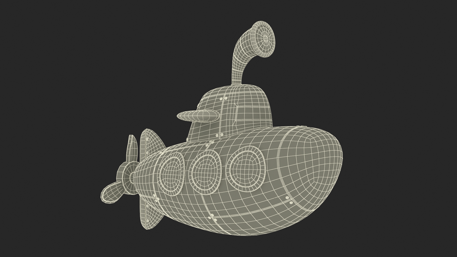 3D Cute Submarine Cartoon Orange Rigged