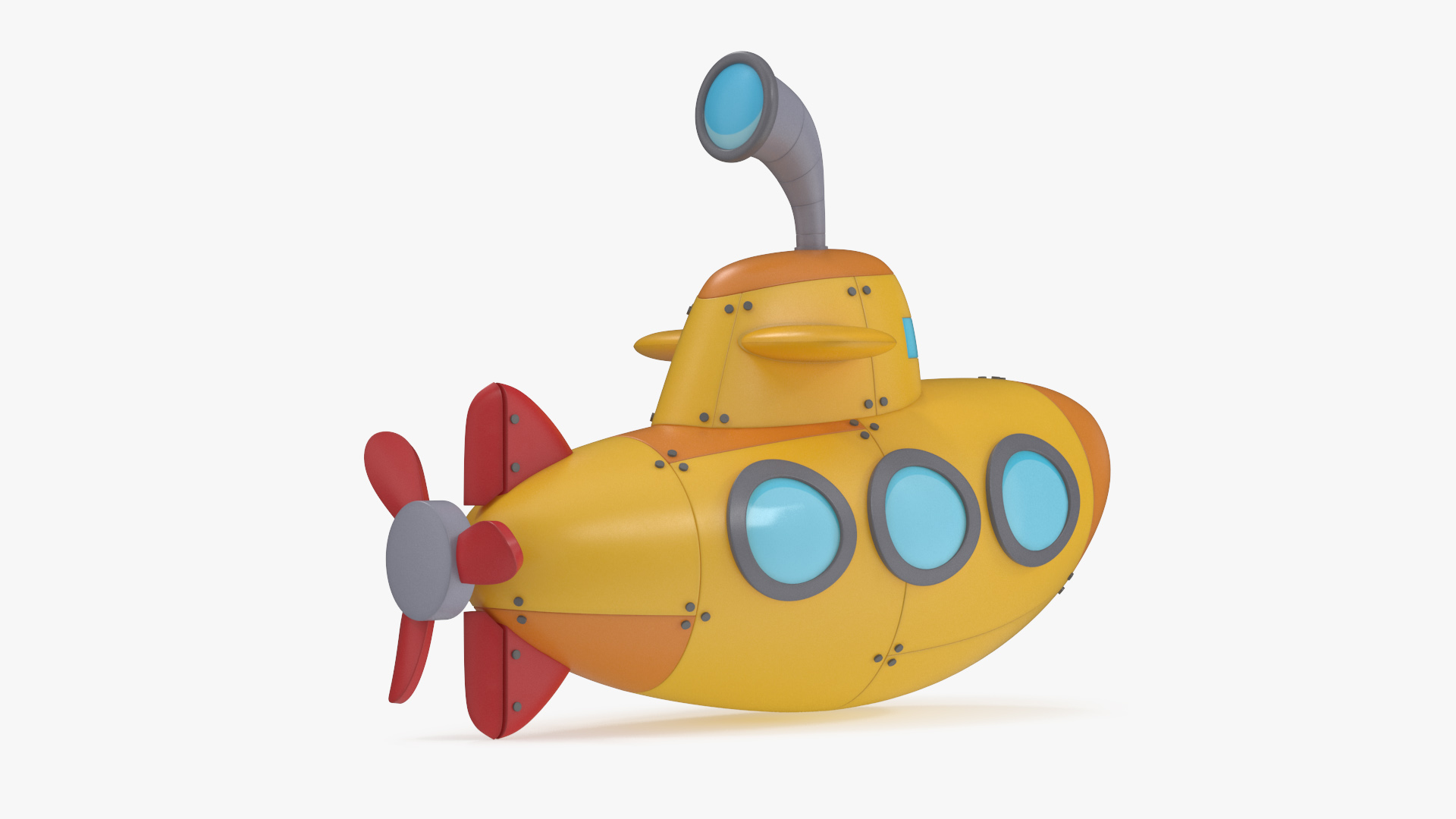 3D Cute Submarine Cartoon Orange Rigged