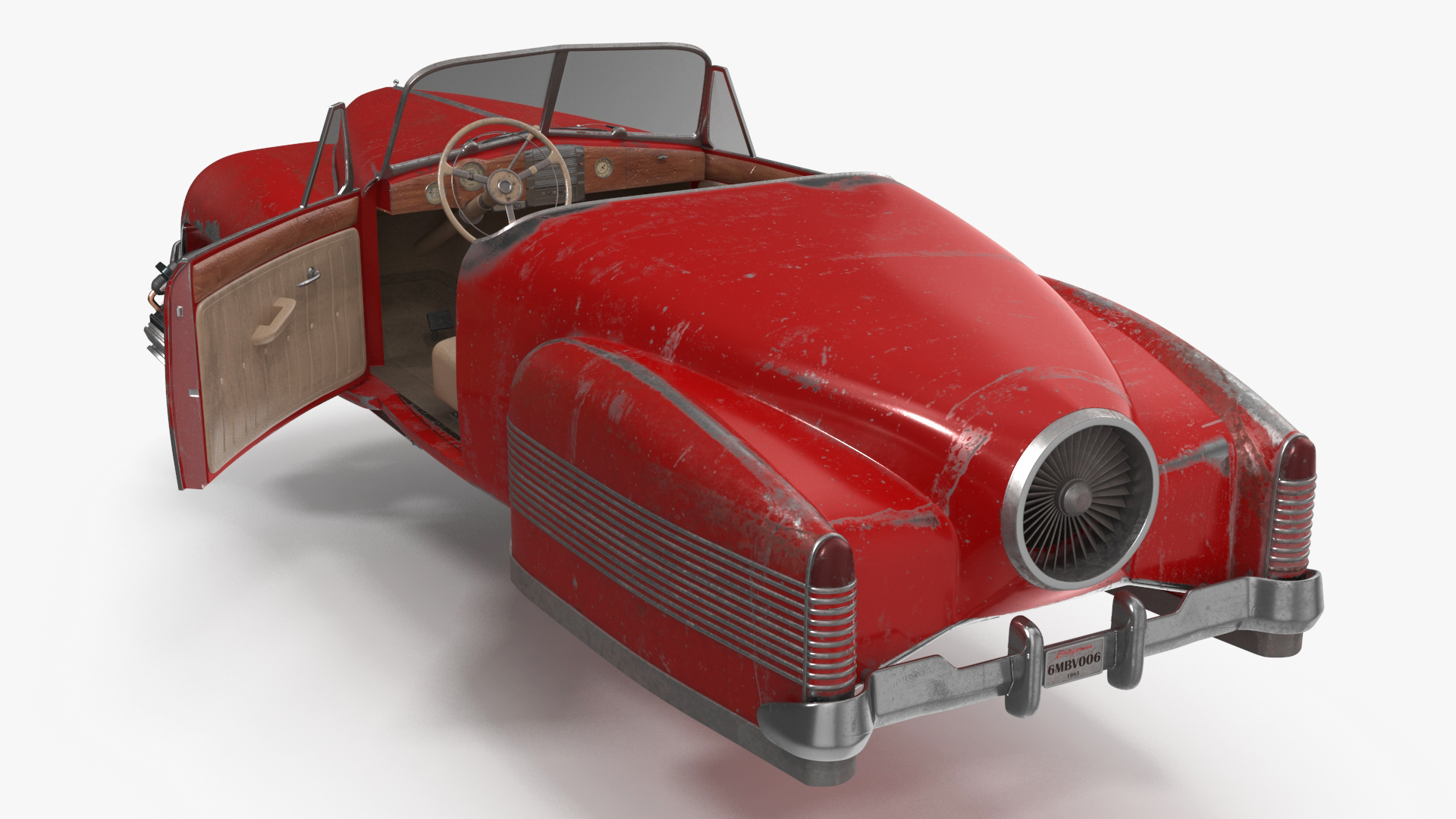 3D Red Retro Hovercar Old Rigged for Cinema 4D model