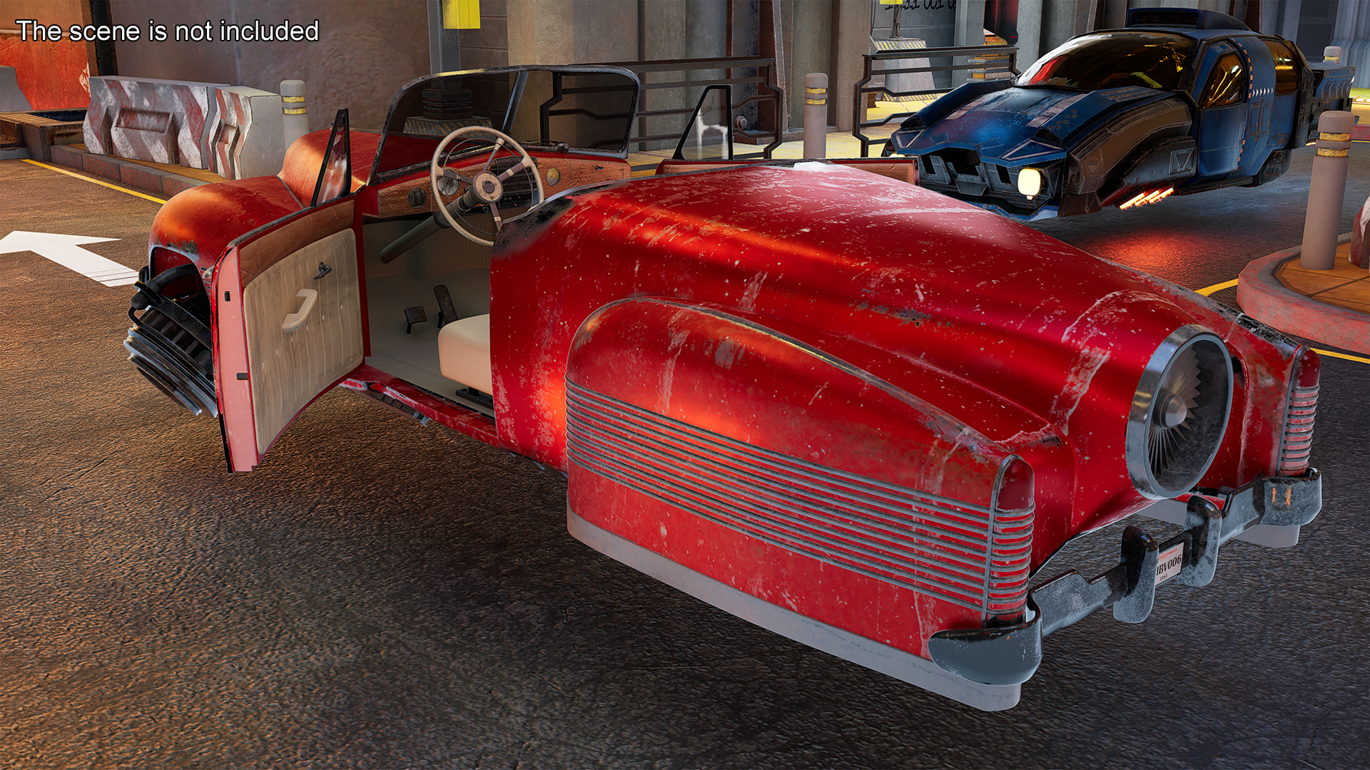 3D Red Retro Hovercar Old Rigged for Cinema 4D model