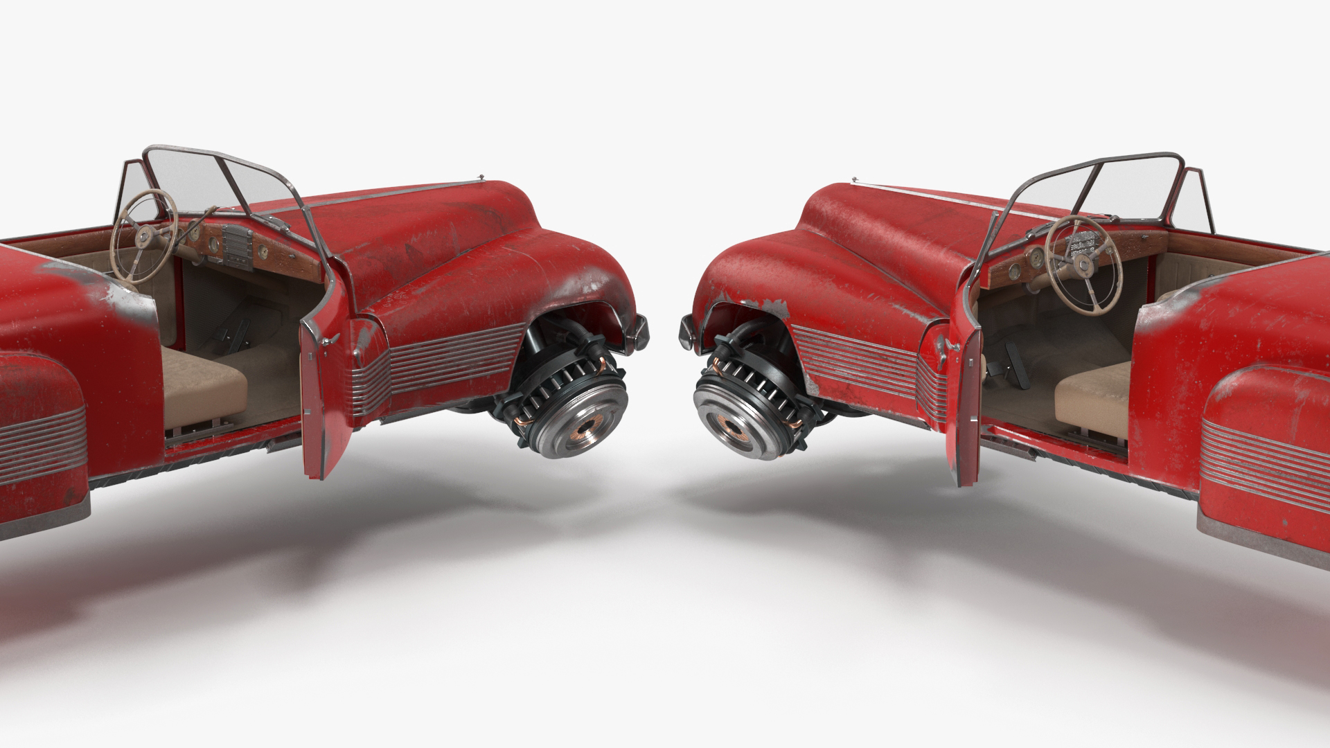 3D Red Retro Hovercar Old Rigged for Cinema 4D model