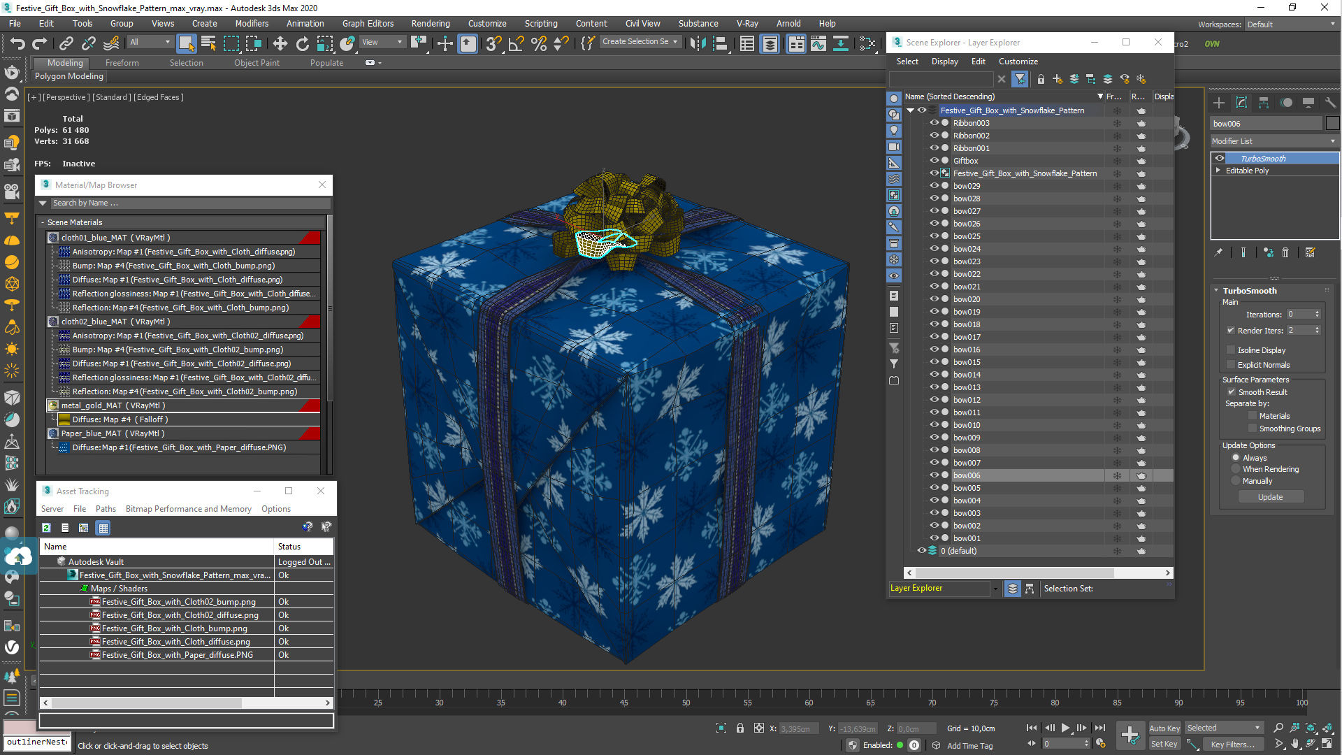 Festive Gift Box with Snowflake Pattern 3D model