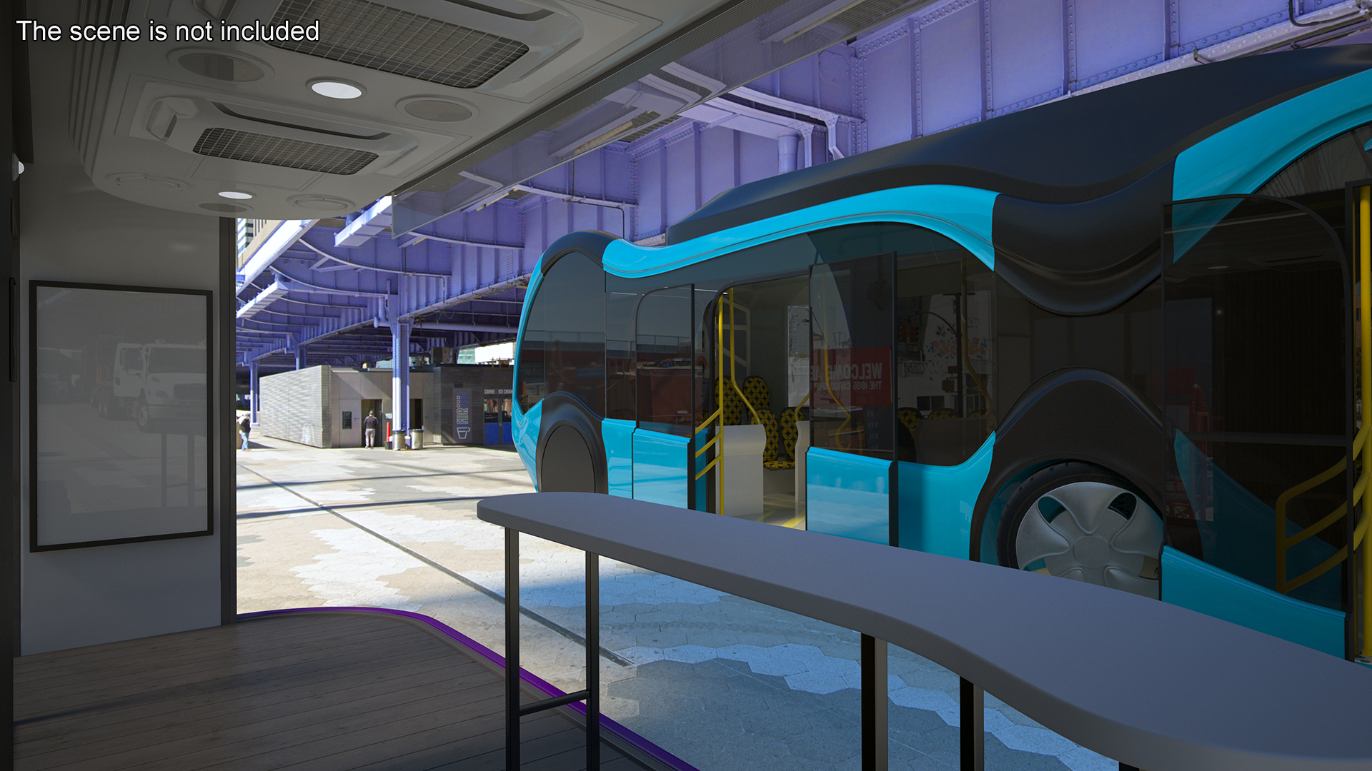 3D Futuristic Public Transportation Bus with Station Rigged