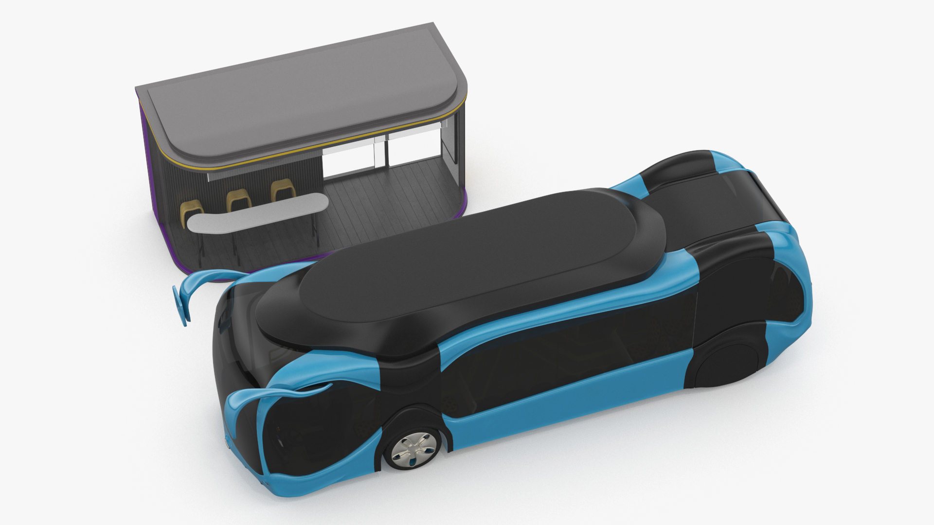 3D Futuristic Public Transportation Bus with Station Rigged