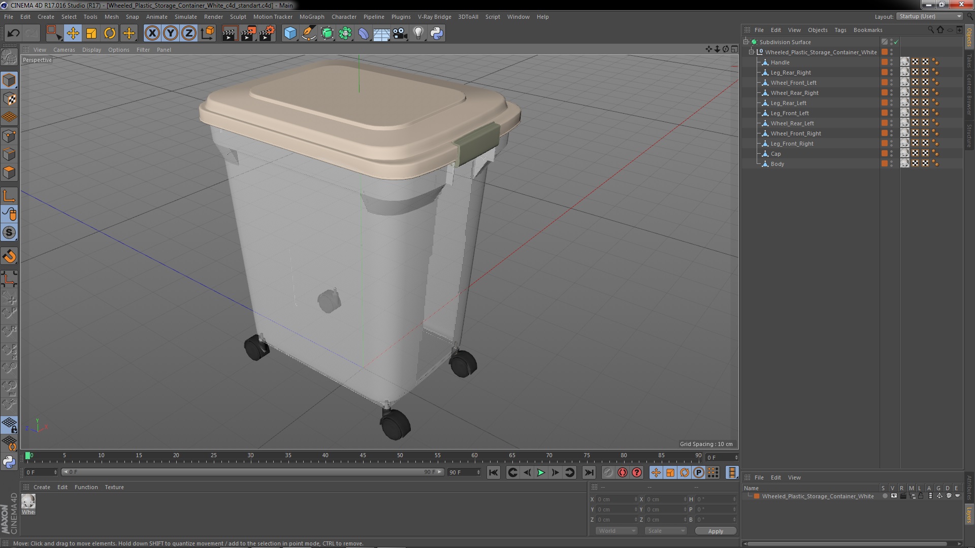 Wheeled Plastic Storage Container White 3D model