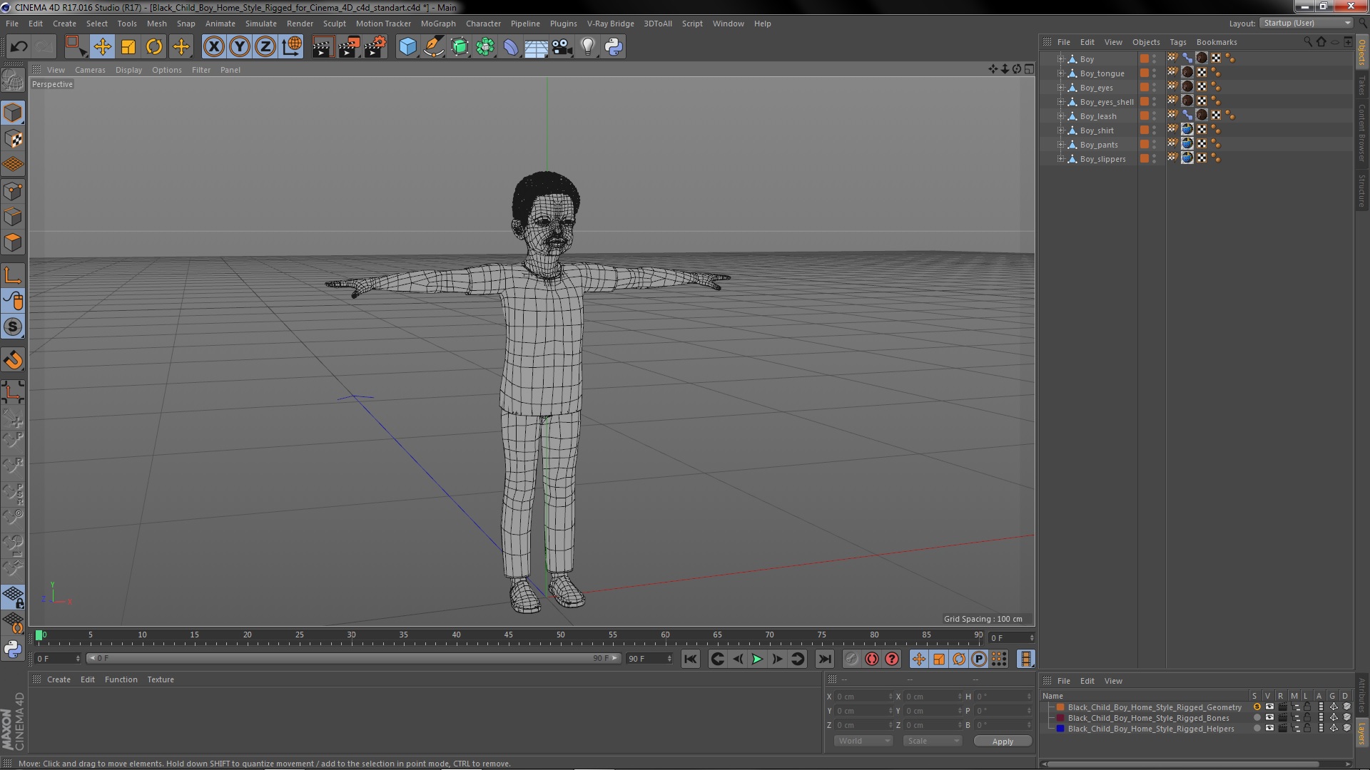 Black Child Boy Home Style Rigged for Cinema 4D 3D