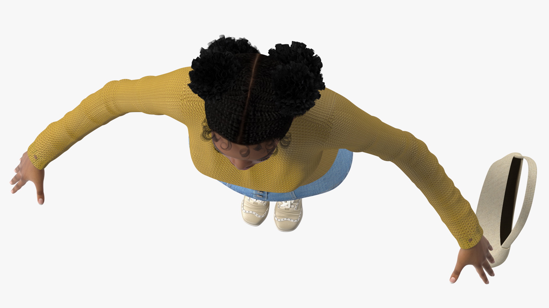 3D Street Style Light Skin Black Young Woman T Pose model