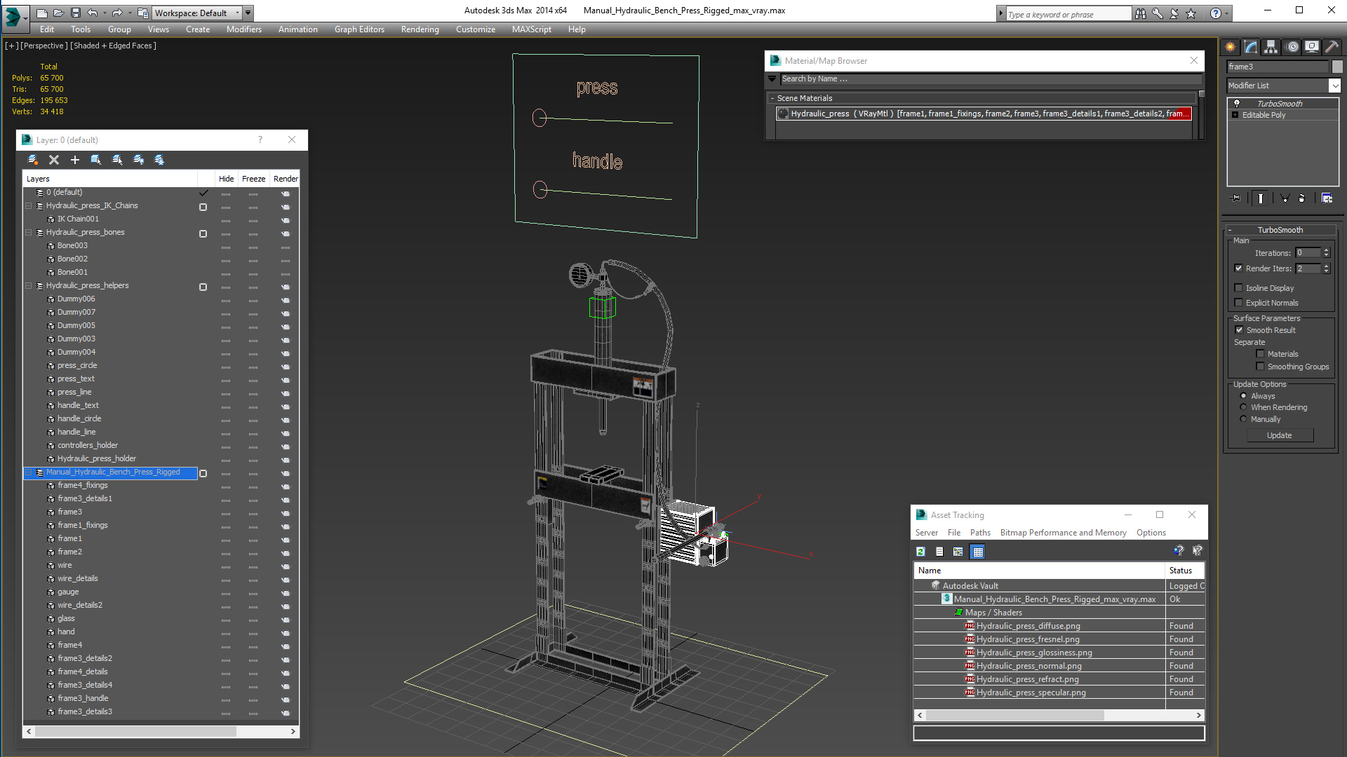 3D model Manual Hydraulic Bench Press Rigged